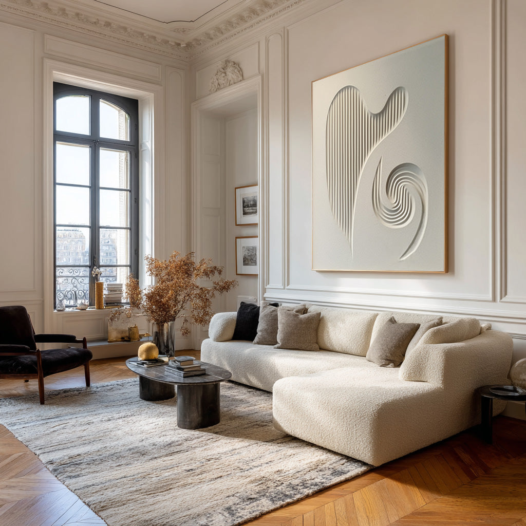 Elegant White Textured Abstract Art for Living Room #WG 080