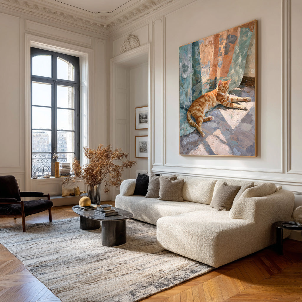 Abstract Feline Canvas Lounging Cat Textured Artwork #WG 052