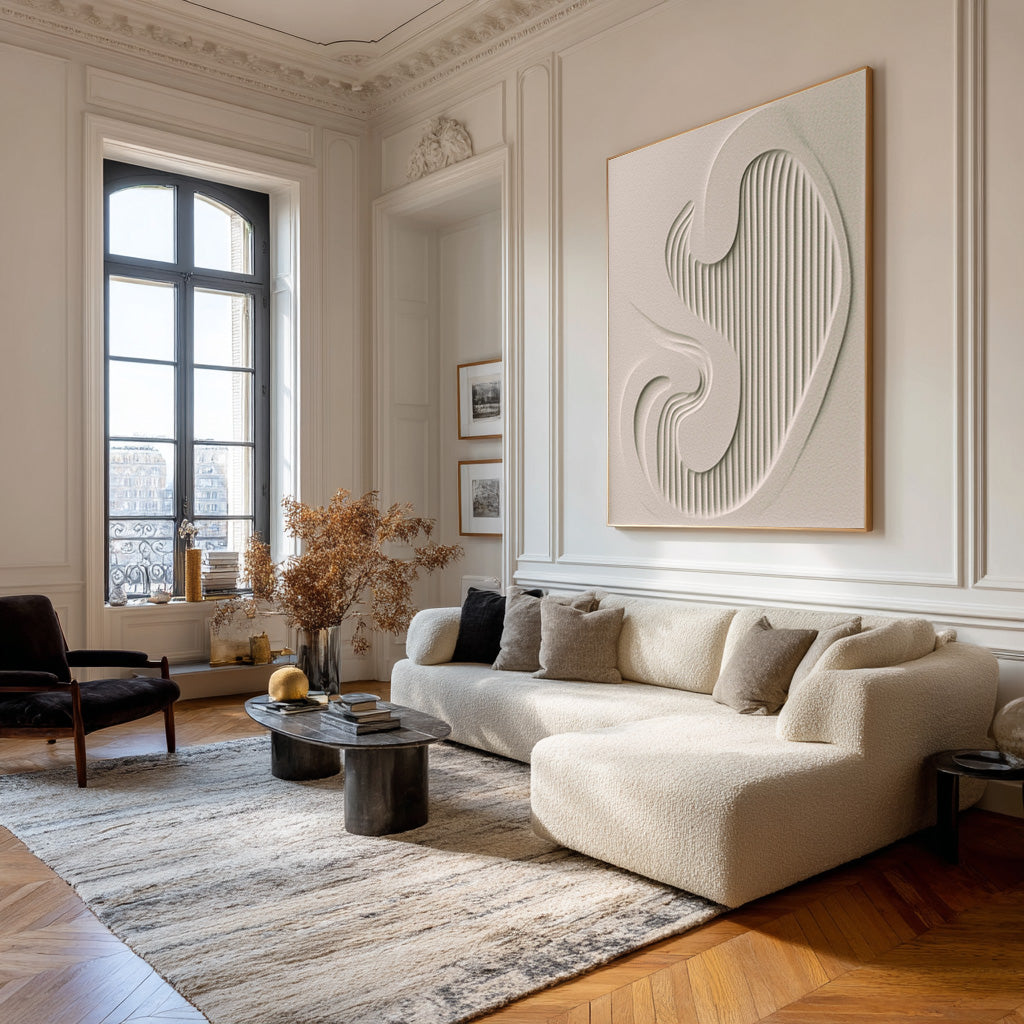 Oversized White Textured Abstract Canvas Art #WG 081