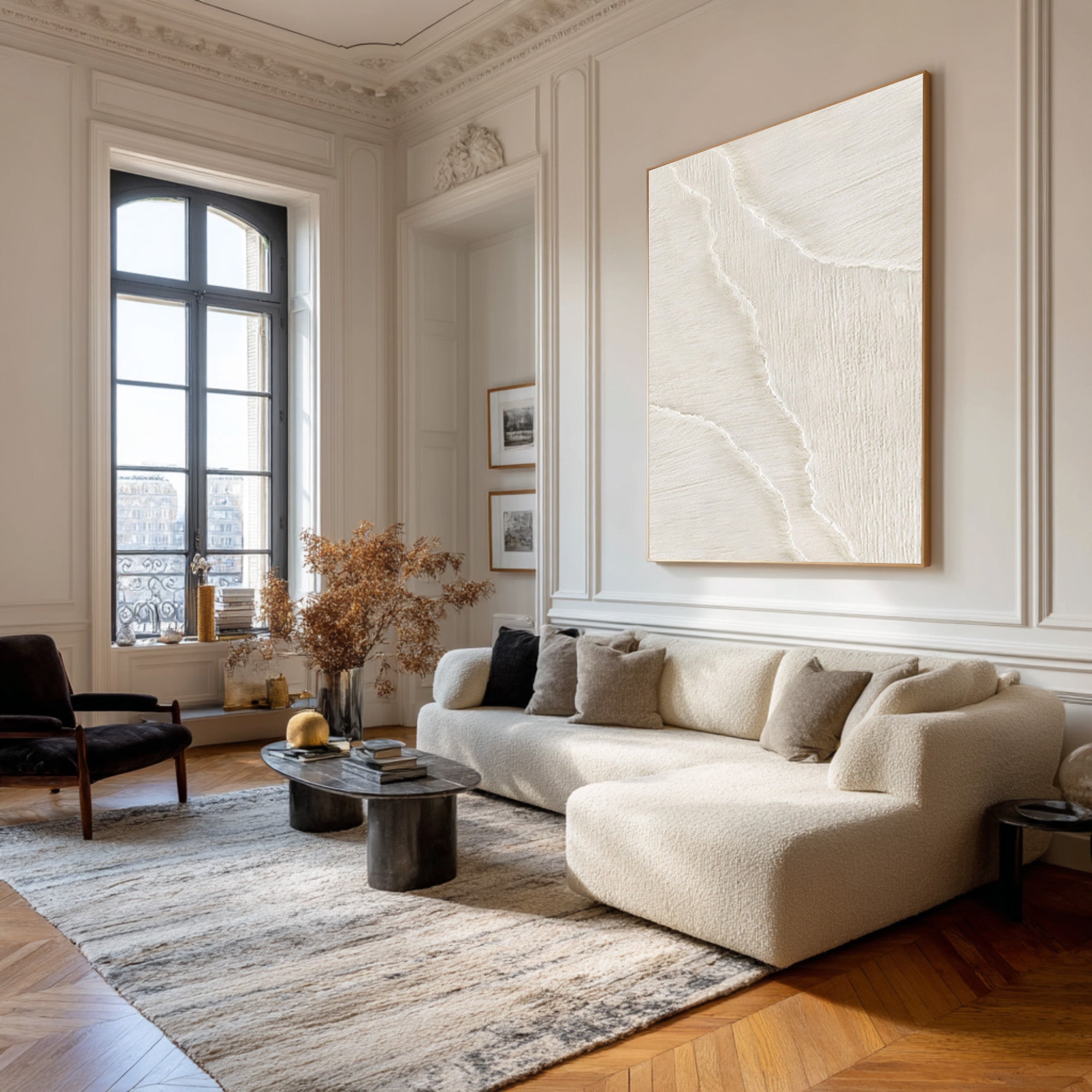 Vertical Textured Wave Art | Minimalist Beige Canvas #WG 068