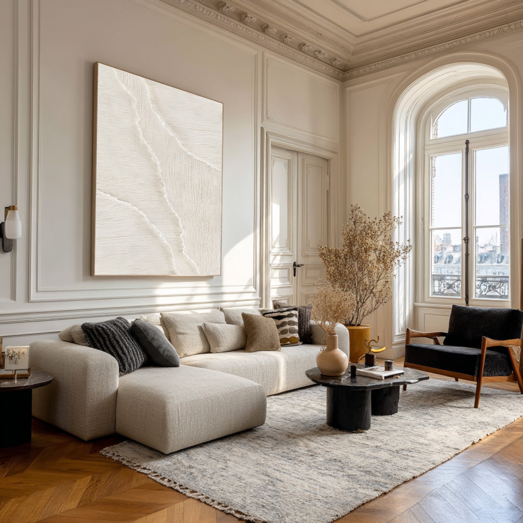 Vertical Textured Wave Art | Minimalist Beige Canvas #WG 068