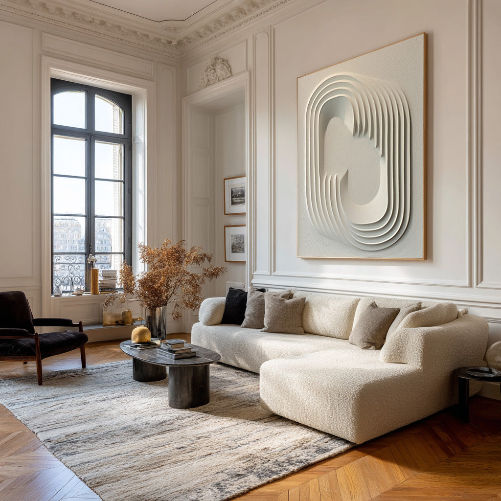 Minimalist White Abstract Painting with Dimensionality #WG 086