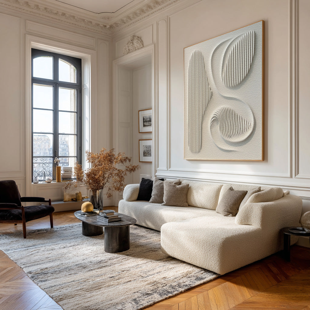 Contemporary White 3D Canvas Art - Textured Abstract Design #WG 083