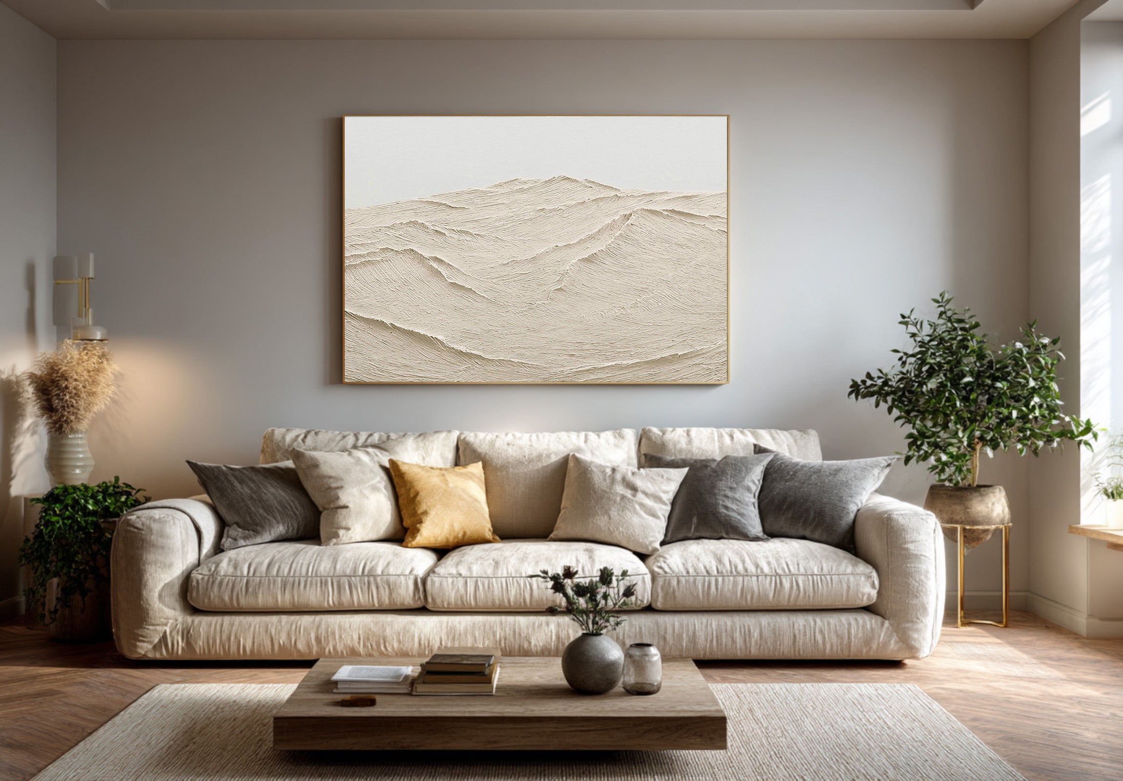 Textured Mountain Landscape Art Minimalist Beige #WG 075