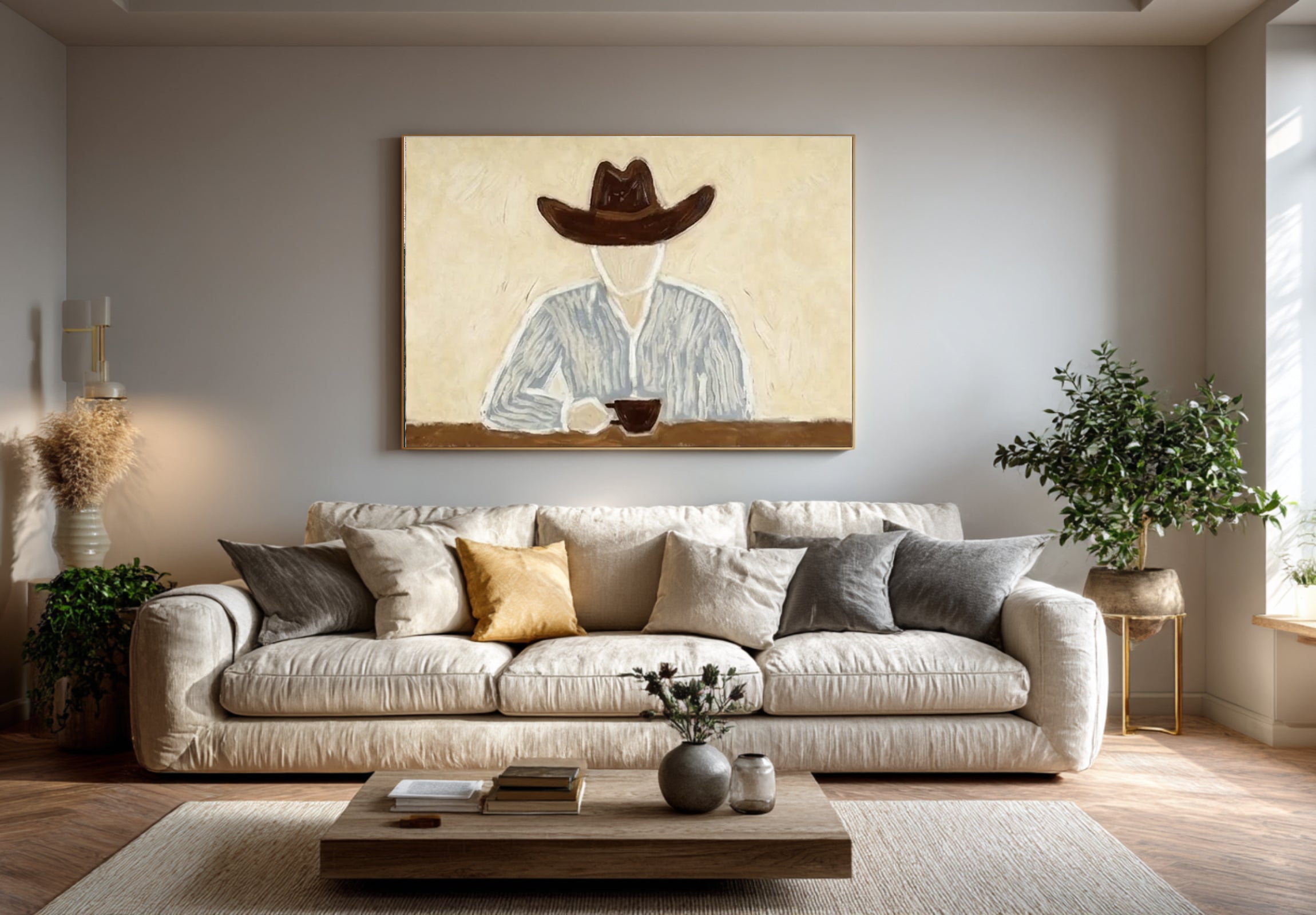 Large Cowboy Portrait Painting Modern Western Wall Art | ArtvistaGallery