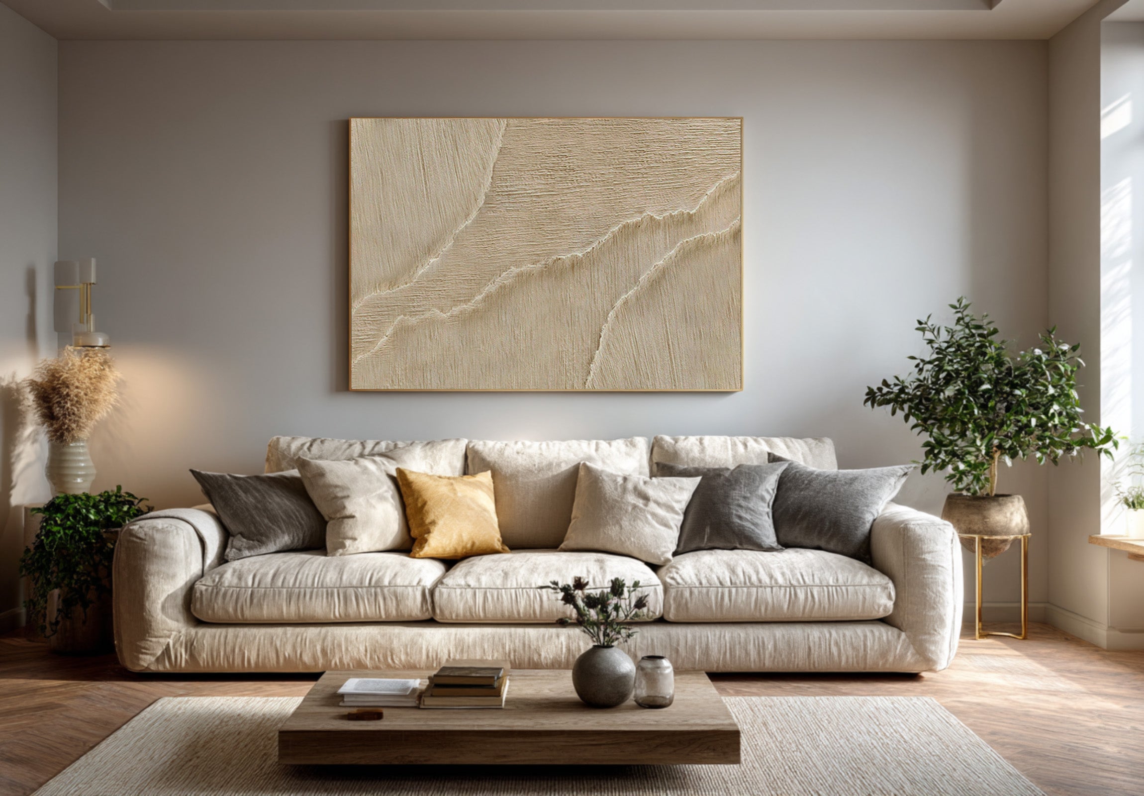 Textured Abstract Wave Art | Beige Canvas Painting #WG 066