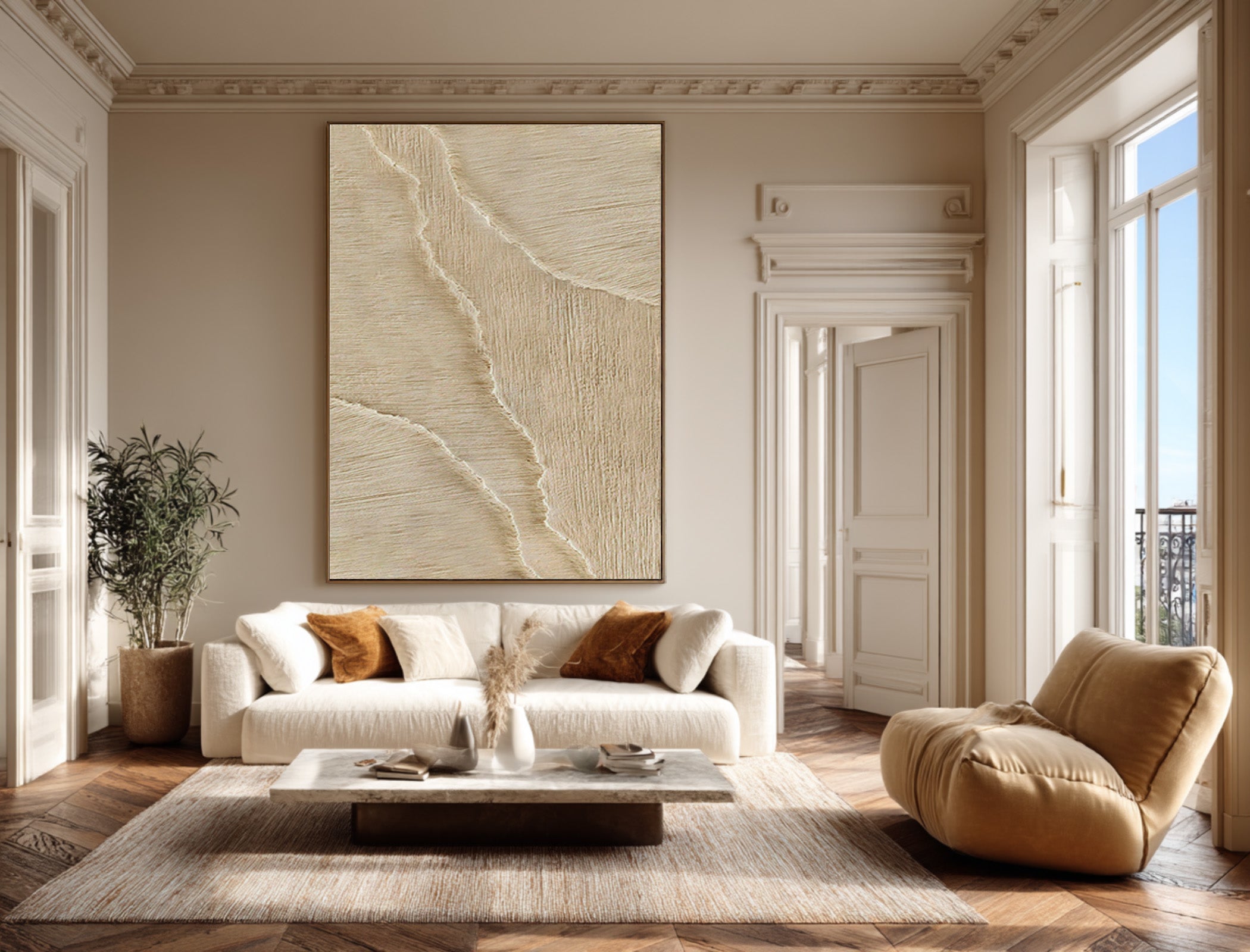 Vertical Textured Abstract Art Minimalist Beige Decor #WG 069