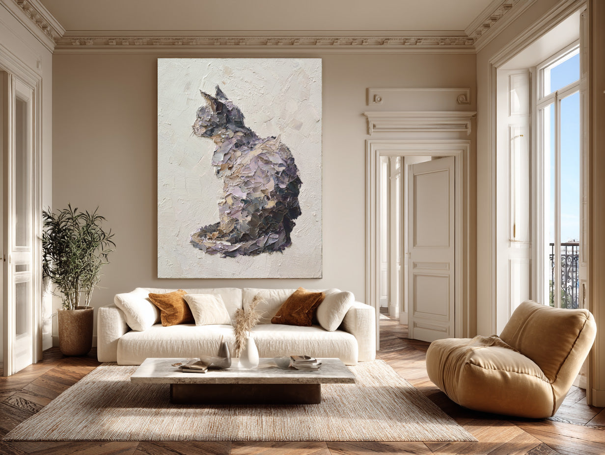 Abstract Pet Canvas Whimsical Cat Textured Artwork #WG 051