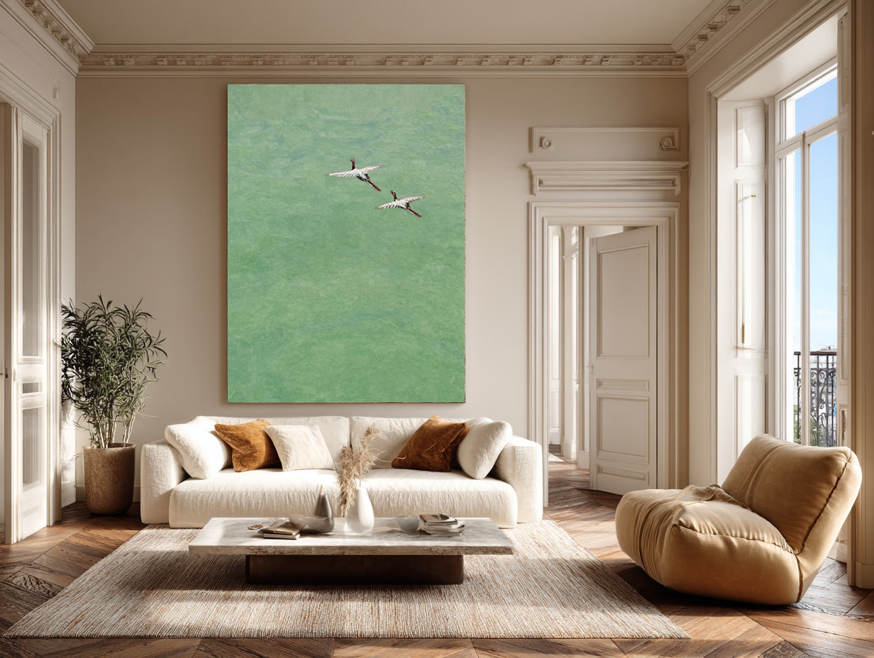 Minimalist Bird Painting - Green Textured Abstract Art #WG 085