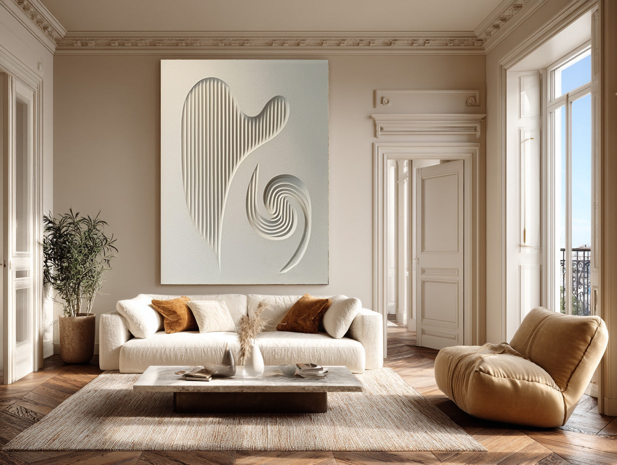 Elegant White Textured Abstract Art for Living Room #WG 080