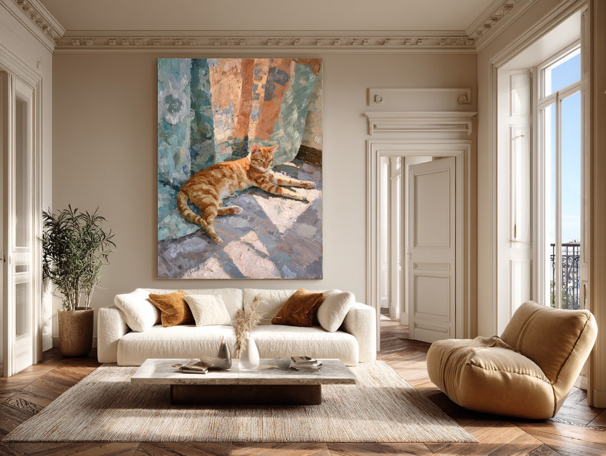 Abstract Feline Canvas Lounging Cat Textured Artwork #WG 052