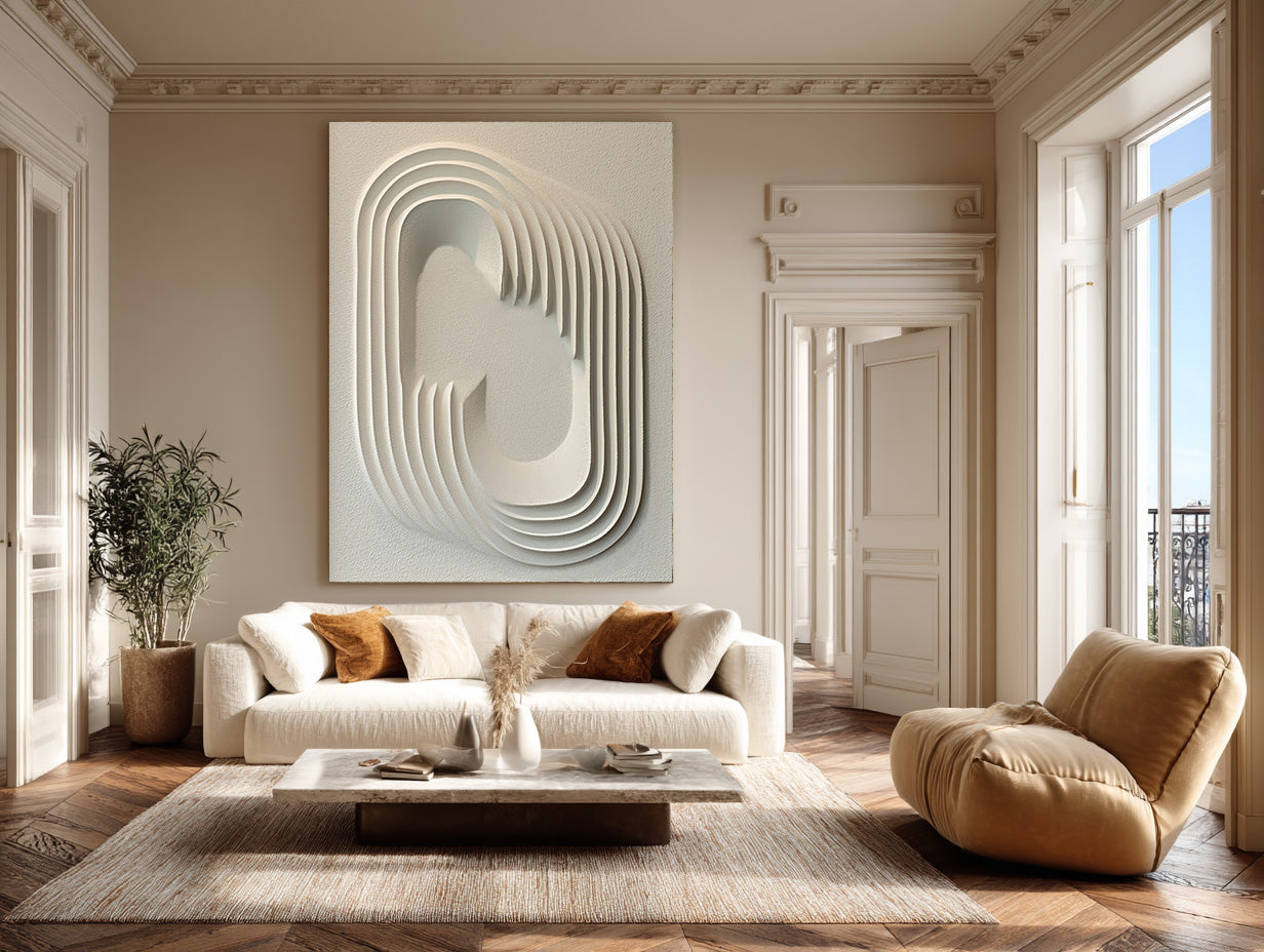 Minimalist White Abstract Painting with Dimensionality #WG 086