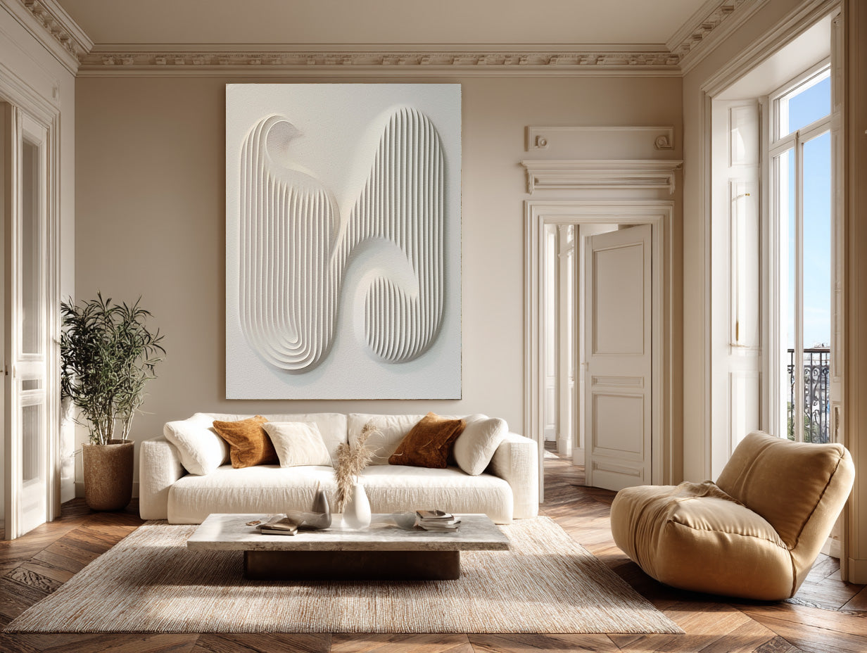 Abstract White Textured Art - Modern 3D Relief Wall Decor #WG 082