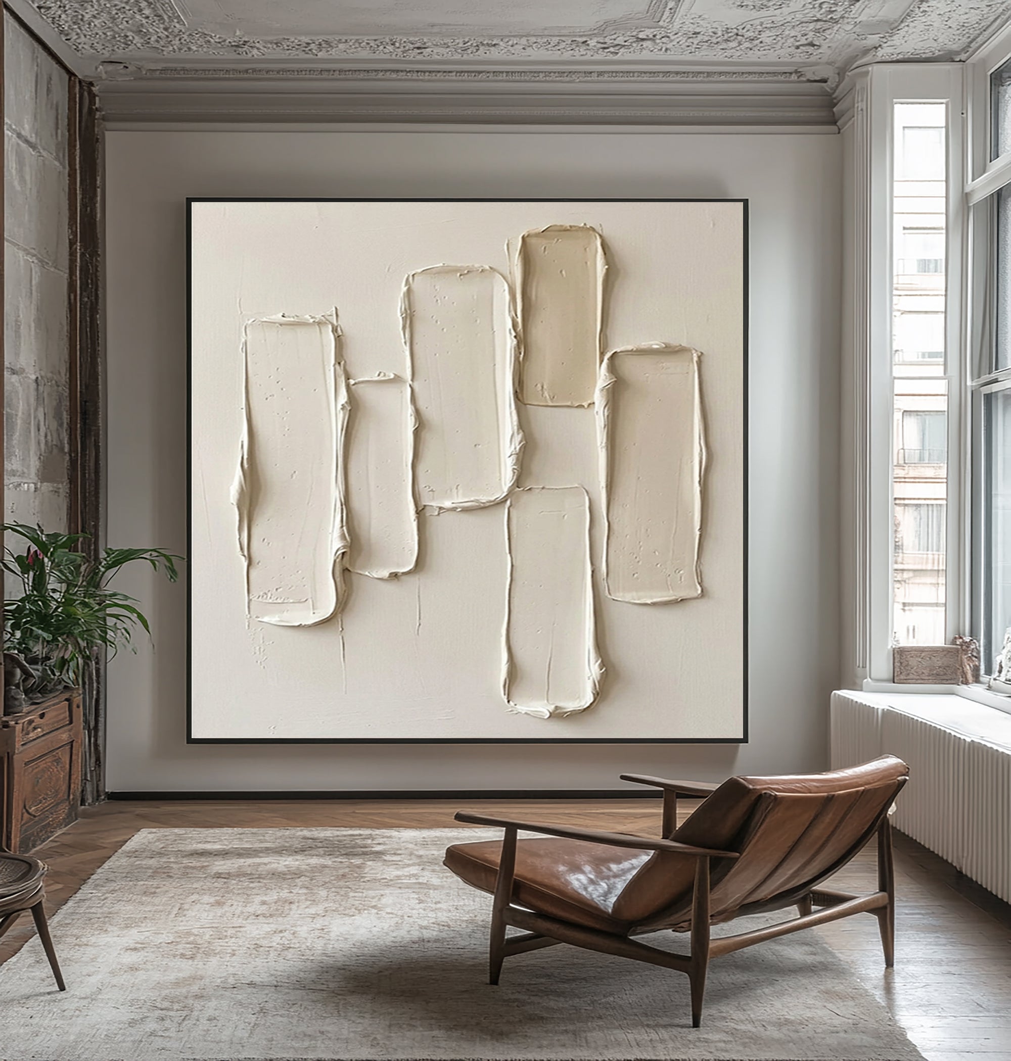 Large Architectural Rhythm Textured Wall Art Neutral Contemporary Relief Painting