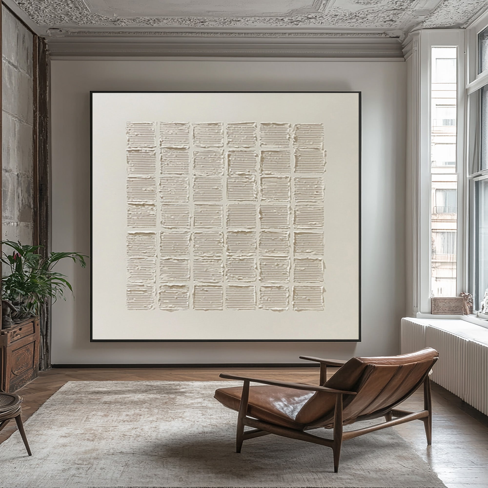 Textured Grid Abstract Art Square Neutral Decor #WG 057
