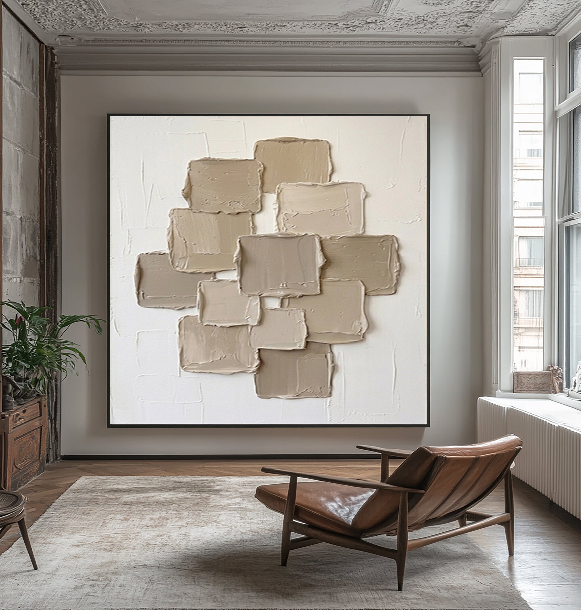 Large Layered Panel Wall Art Contemporary Neutral Textured Canvas Painting