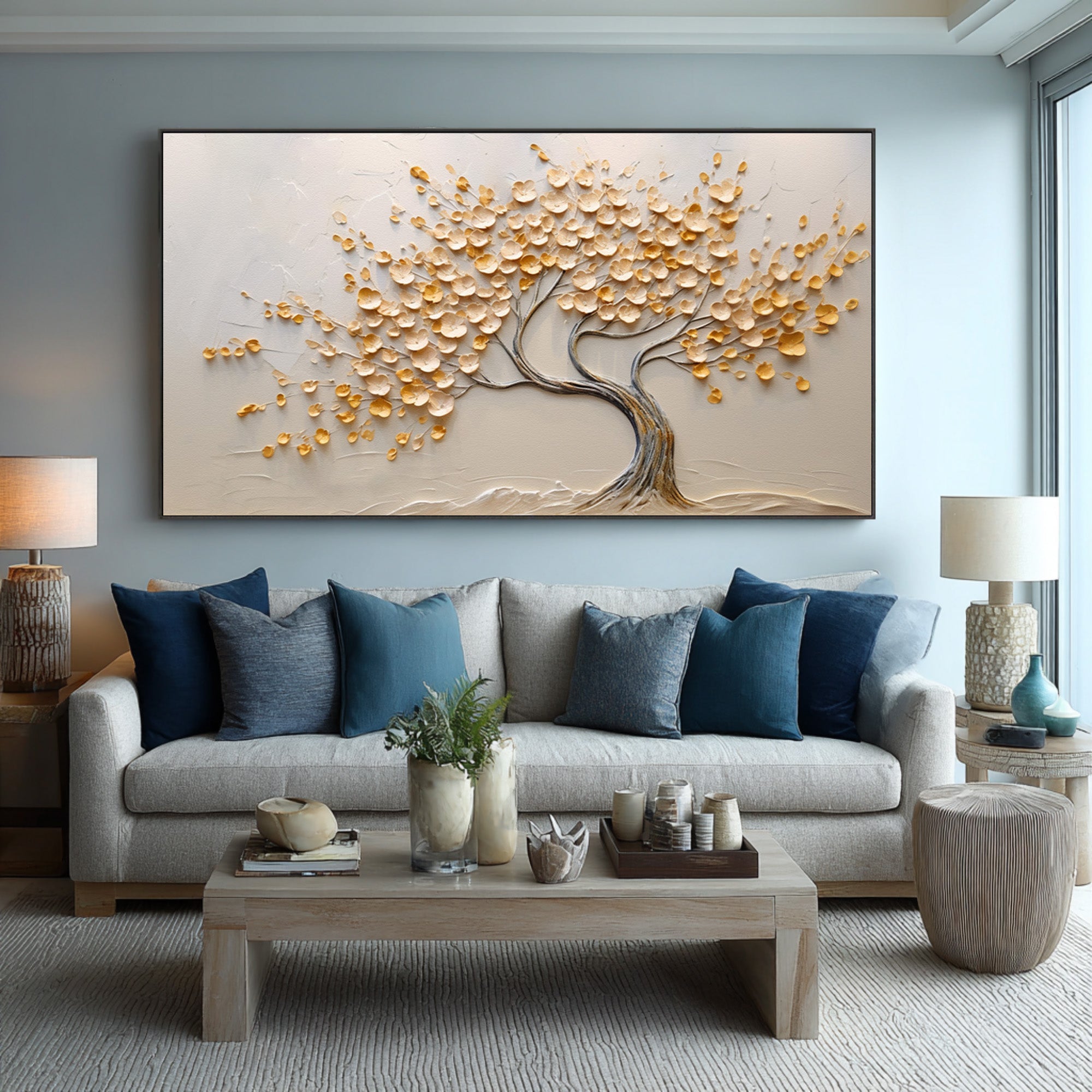 Textured Tree Painting White Impasto Leaves Wall Art #WG 091