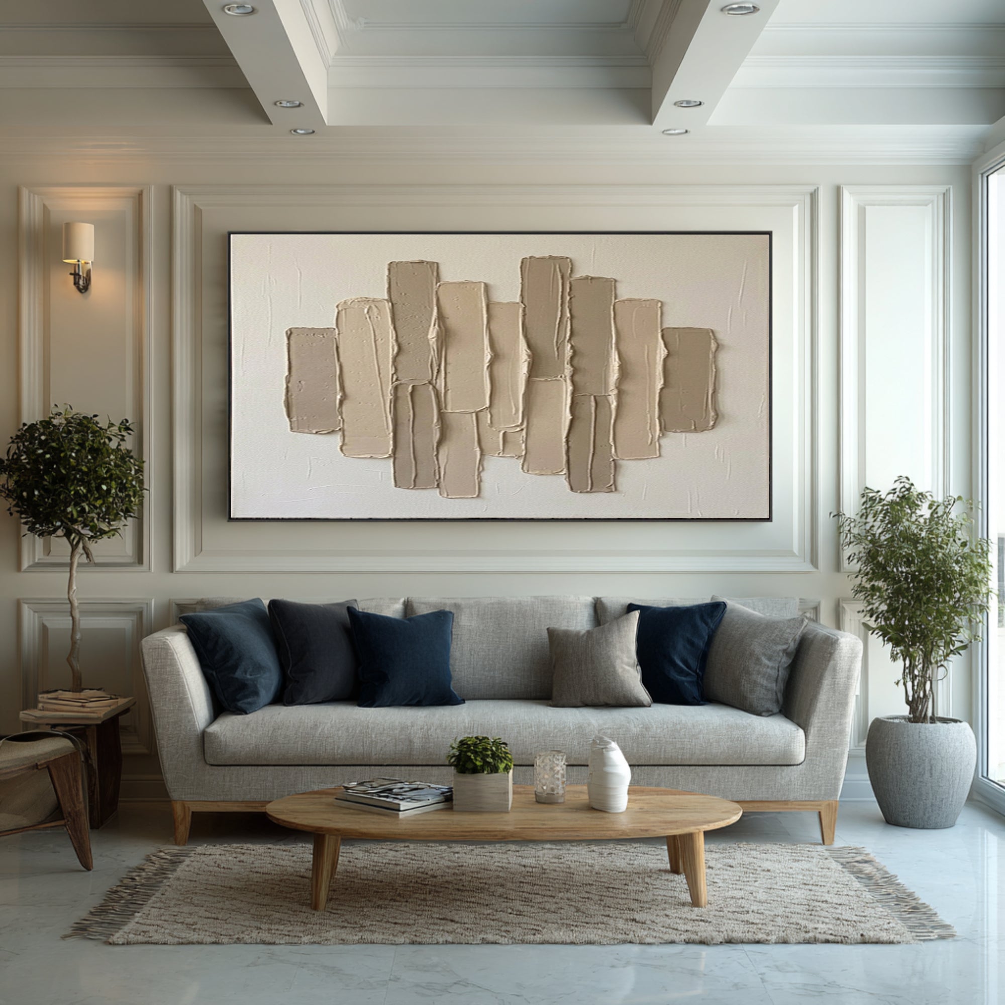 Large Neutral Skyline Texture Wall Art Hand Painted Abstract Canvas | ArtvistaGallery