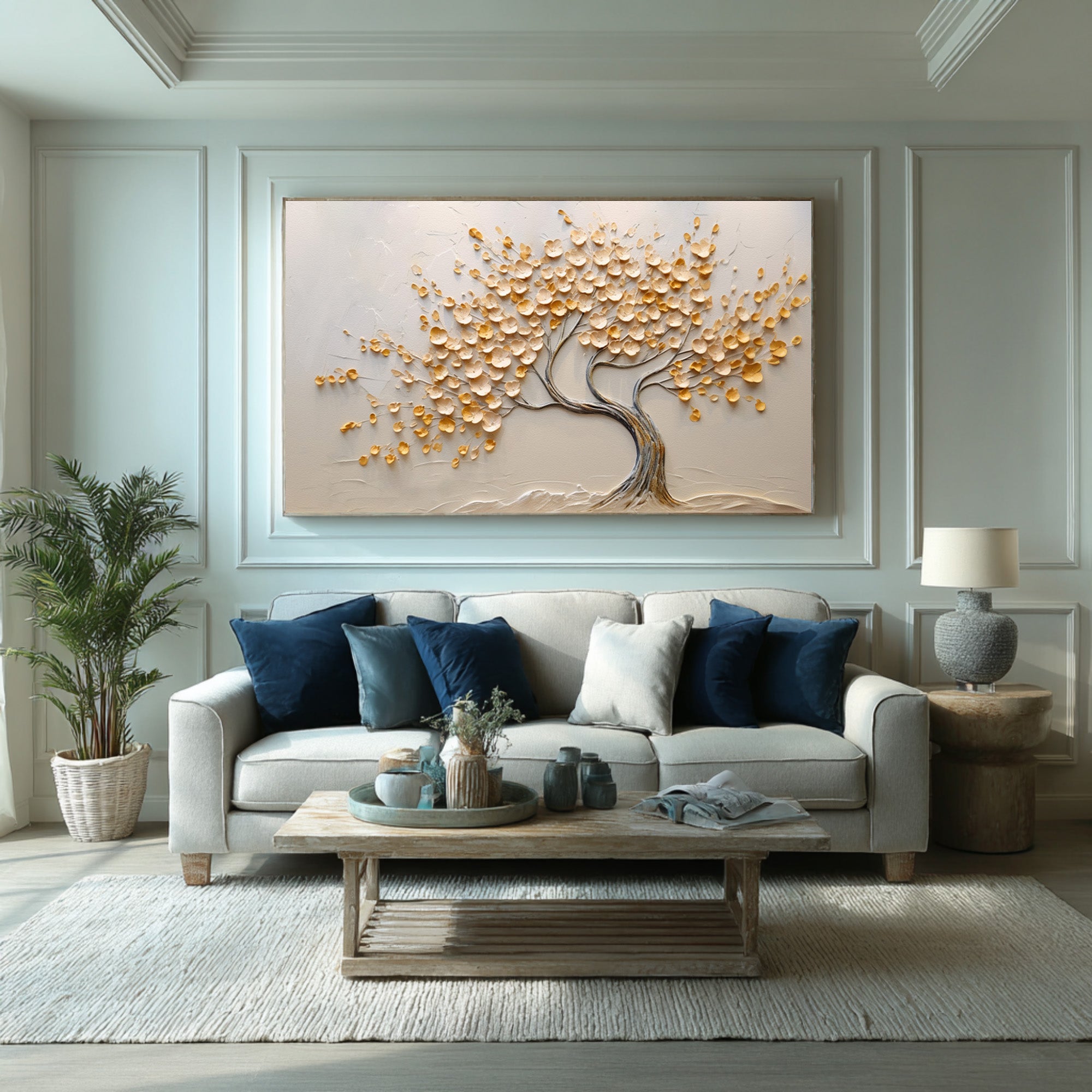 Textured Tree Painting White Impasto Leaves Wall Art #WG 091