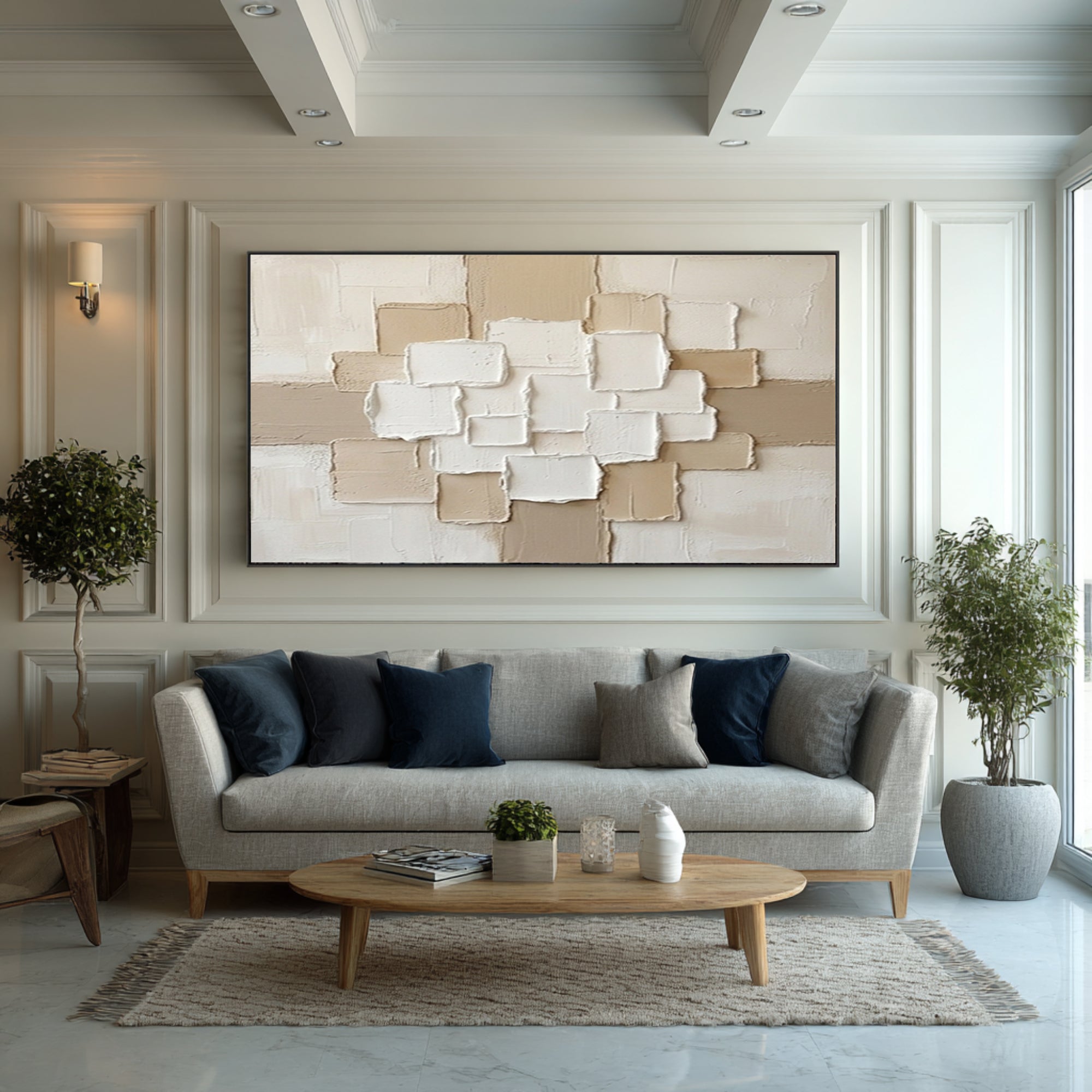 Large Neutral Layered Texture Wall Art Horizontal Hand Painted Canvas | ArtvistaGallery