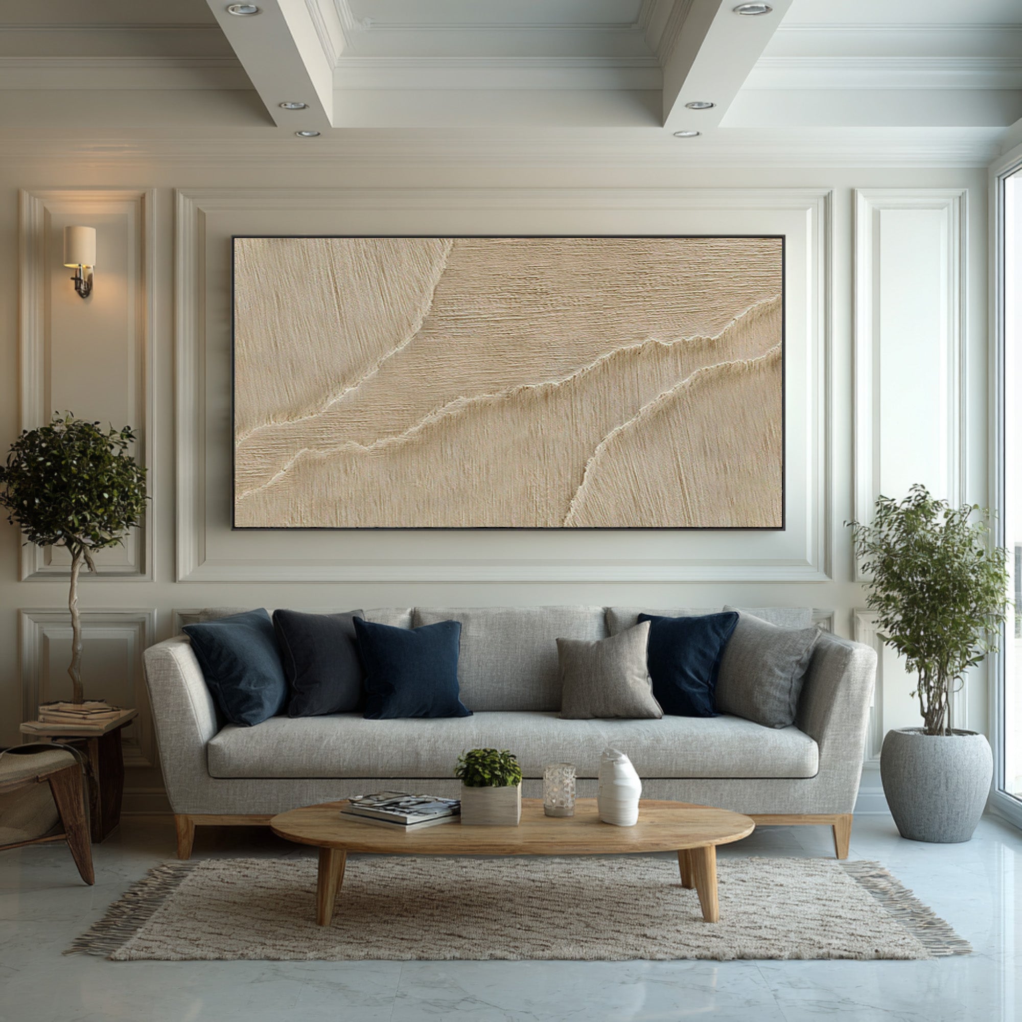 Textured Abstract Wave Art | Beige Canvas Painting #WG 066