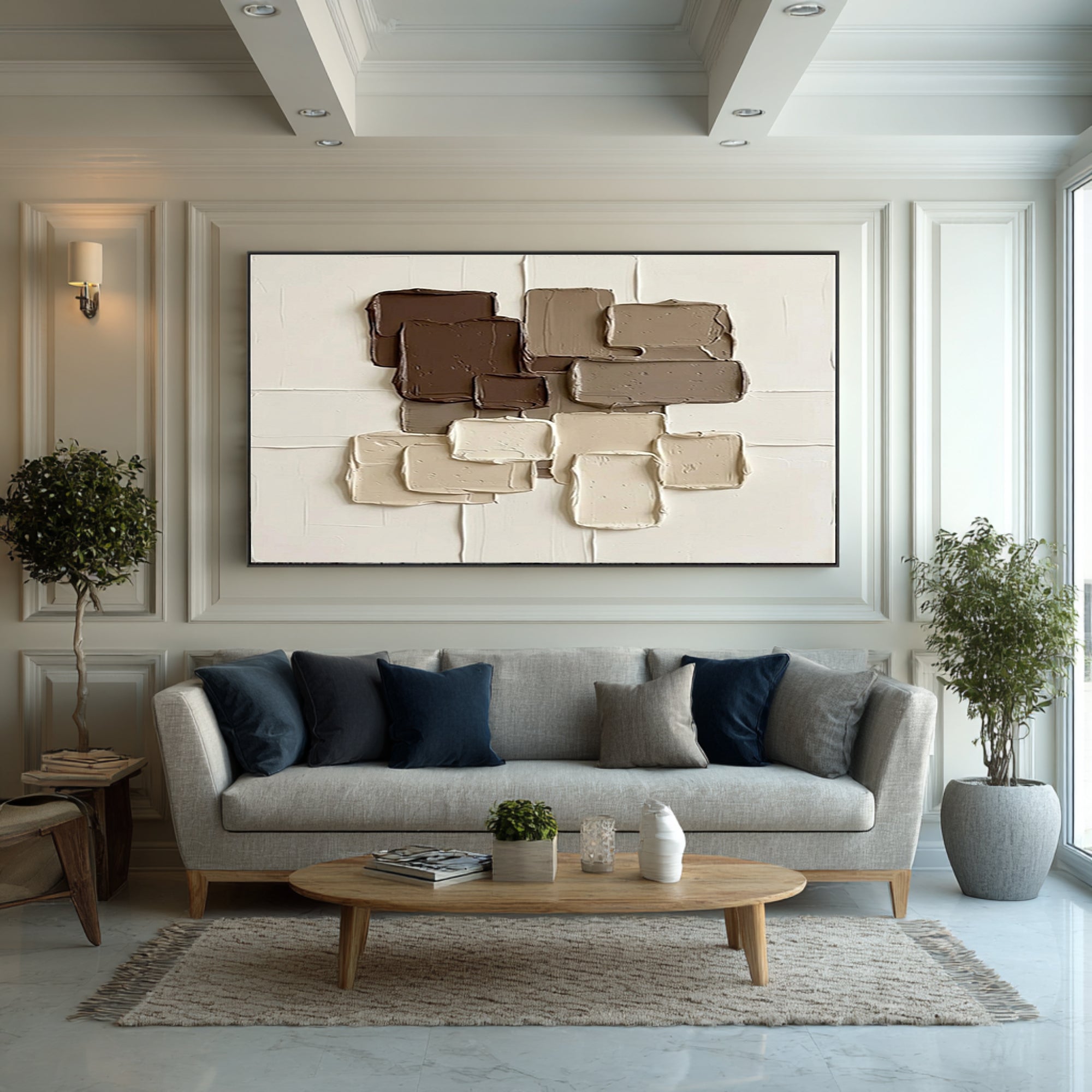 Large Brown Neutral Textured Wall Art Horizontal Abstract Canvas Painting | ArtvistaGallery