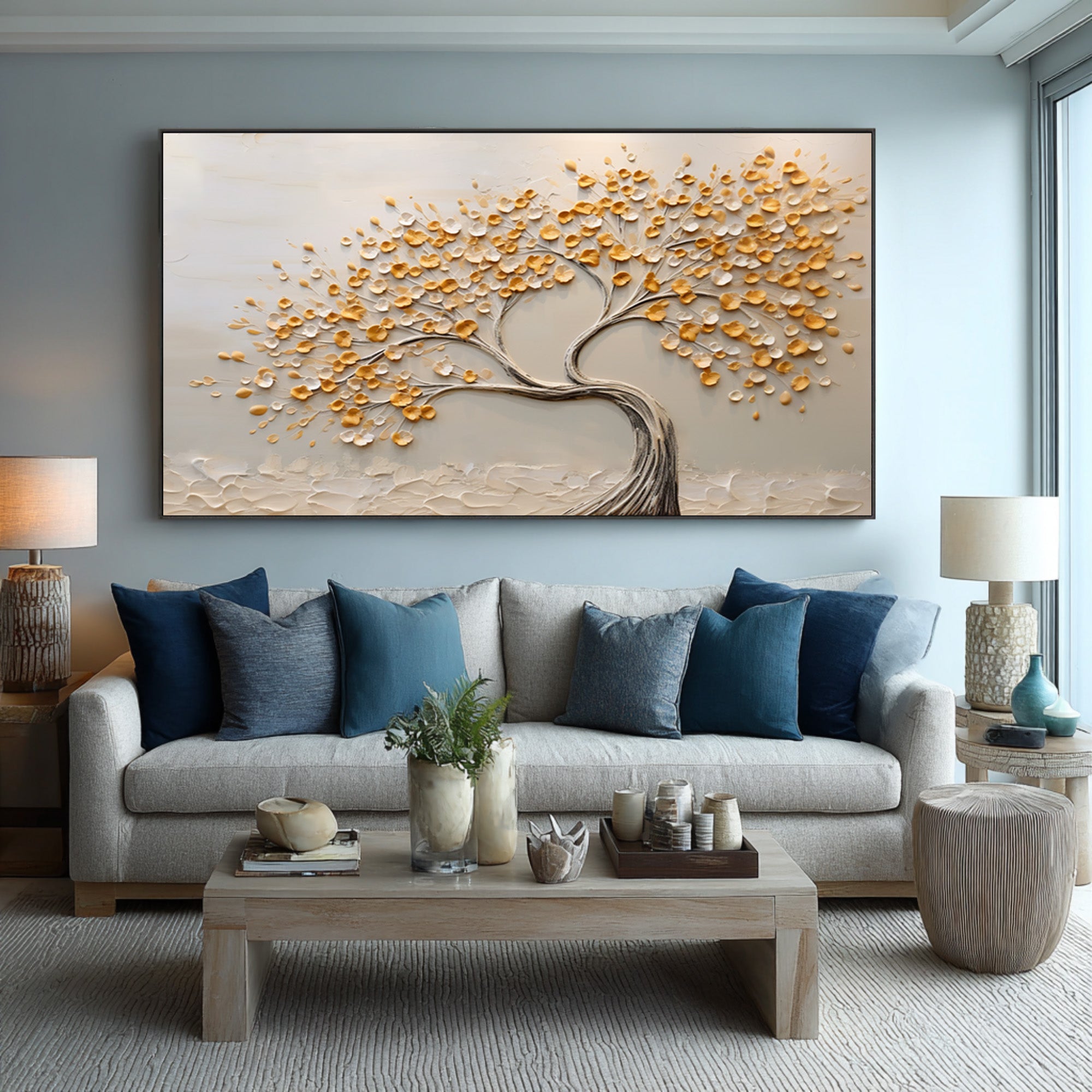 Golden Tree Art 3D Textured Leaves Painting #WG 090