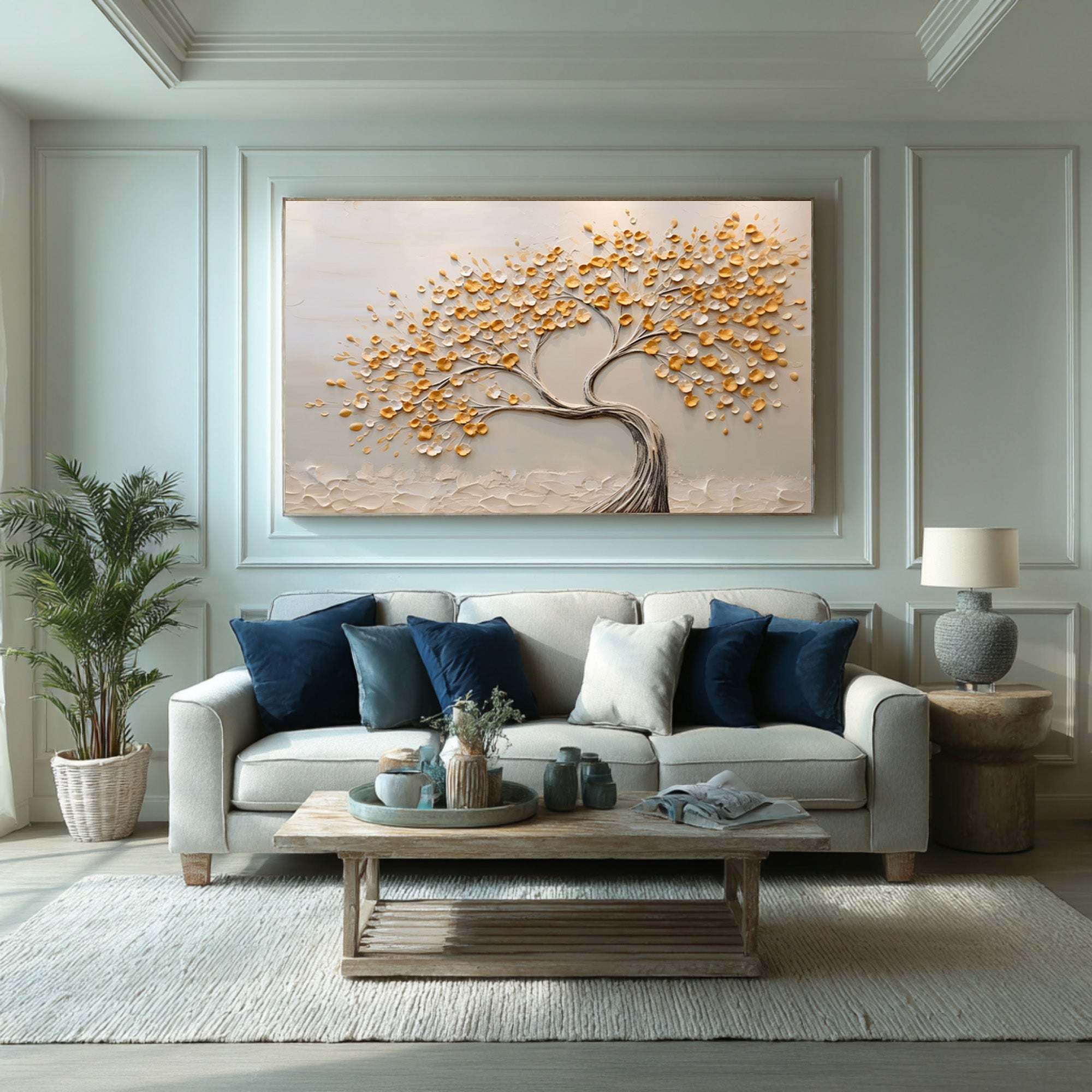 Golden Tree Art 3D Textured Leaves Painting #WG 090
