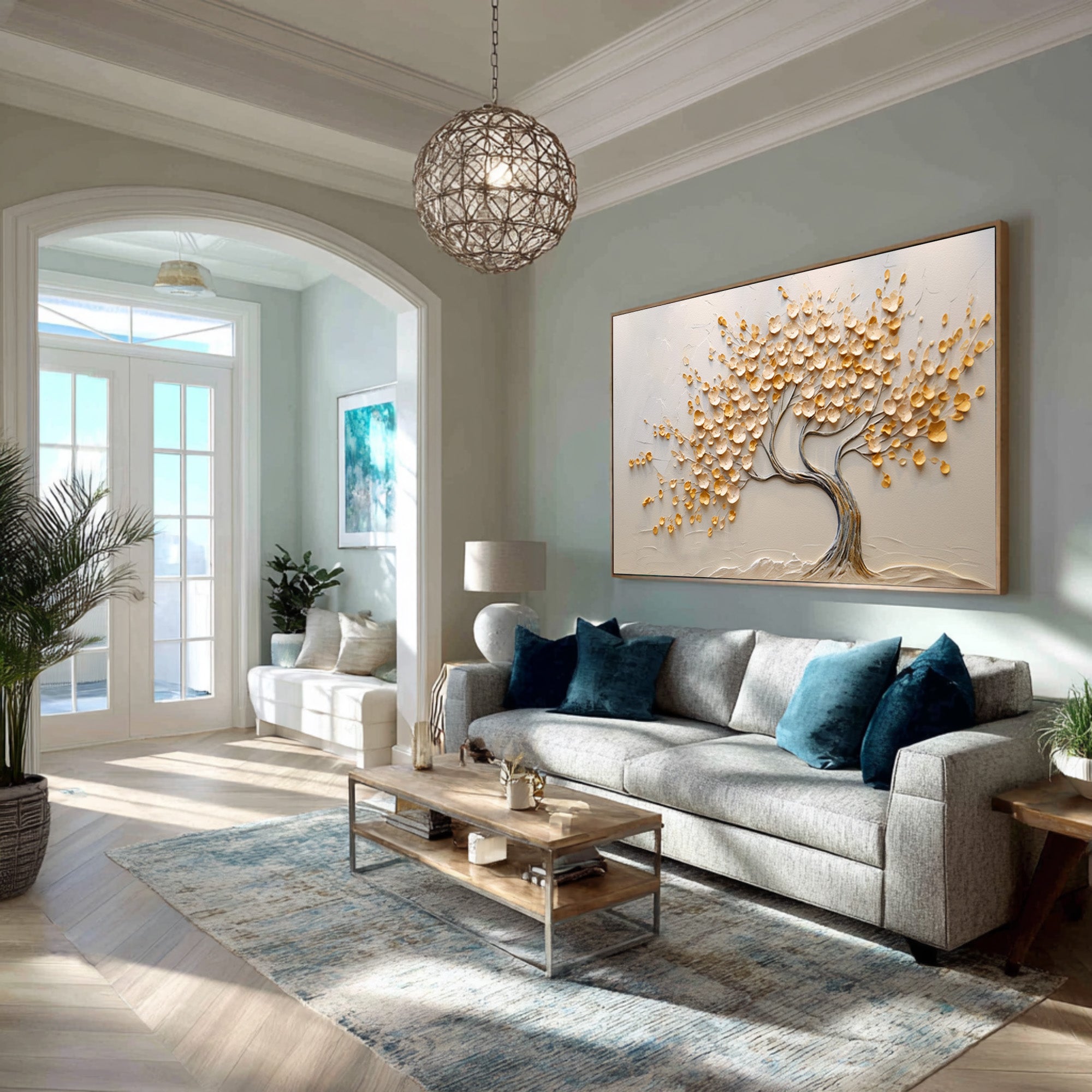 Textured Tree Painting White Impasto Leaves Wall Art #WG 091
