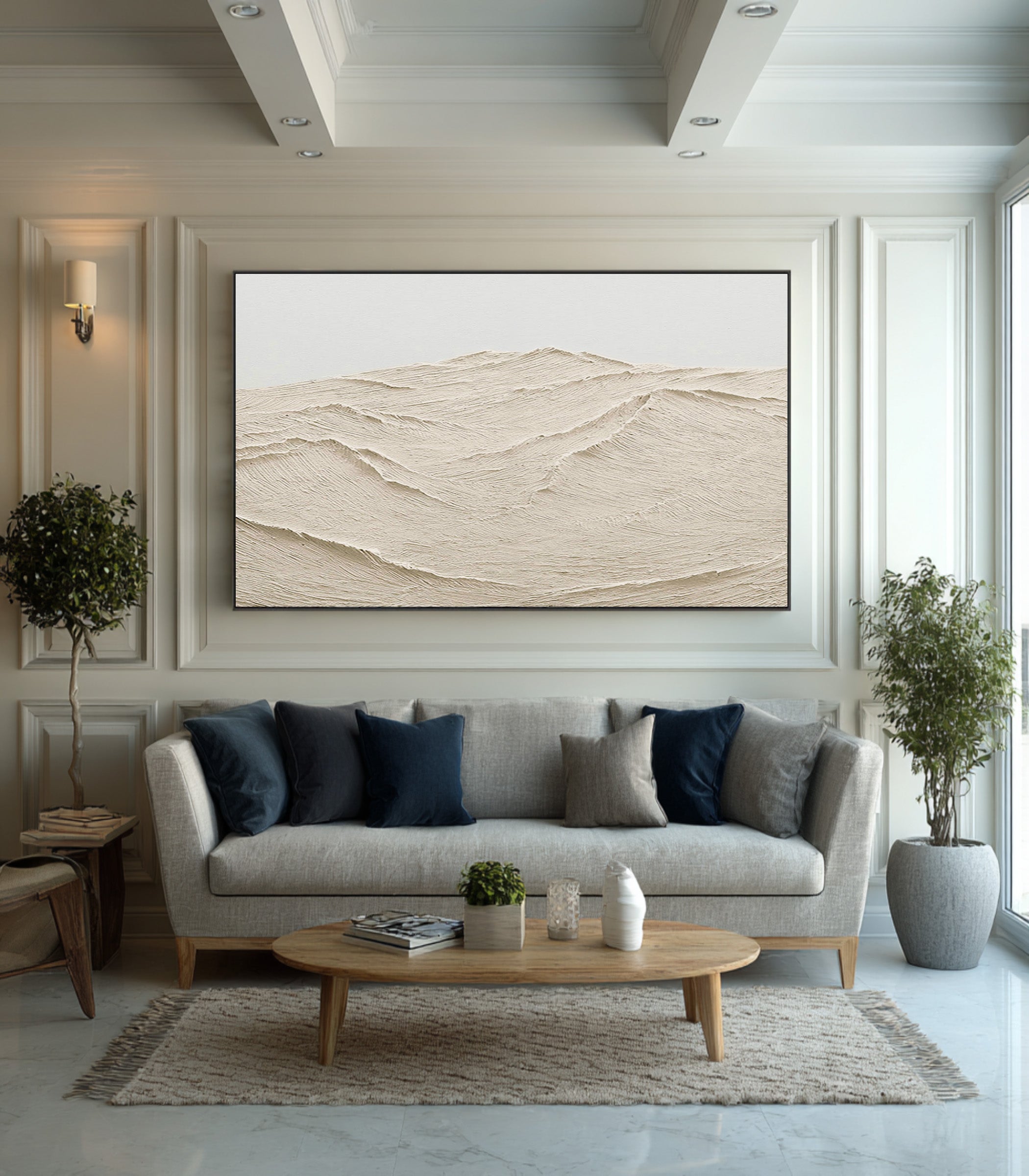 Textured Mountain Landscape Art Minimalist Beige #WG 075