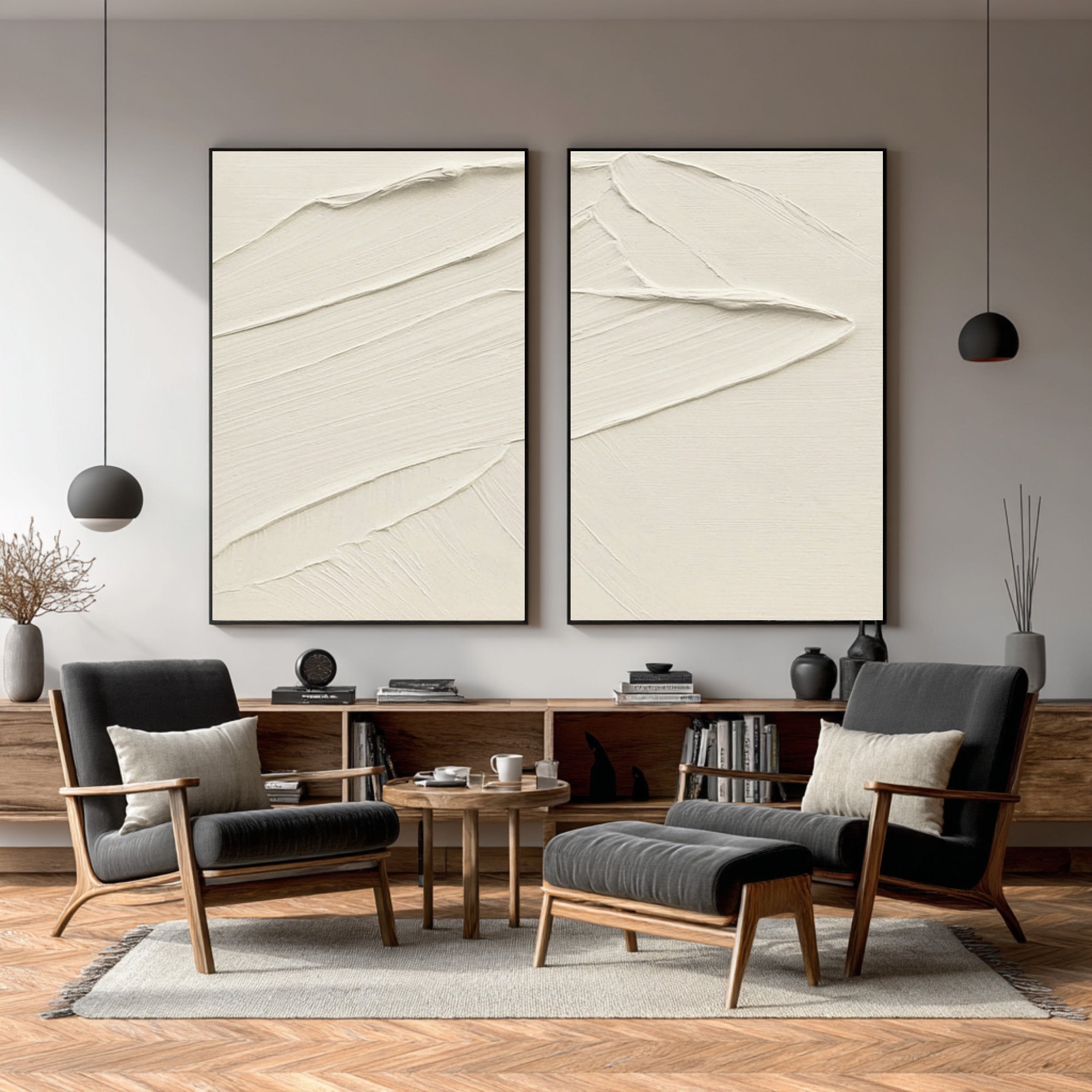 Textured Abstract Wave Art Minimalist Beige Canvas #WG 074