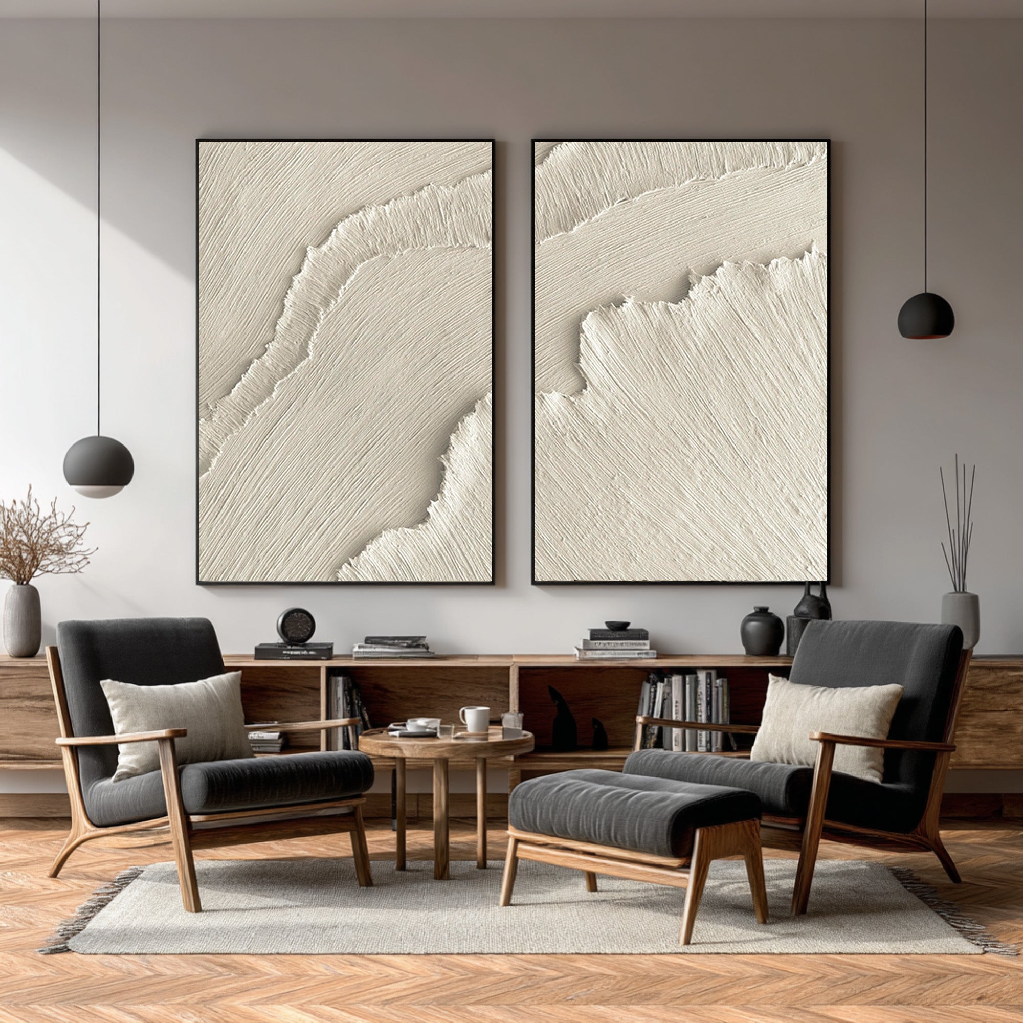 Organic Modern Wavy Art Set Neutral Vertical Decor #WG 073