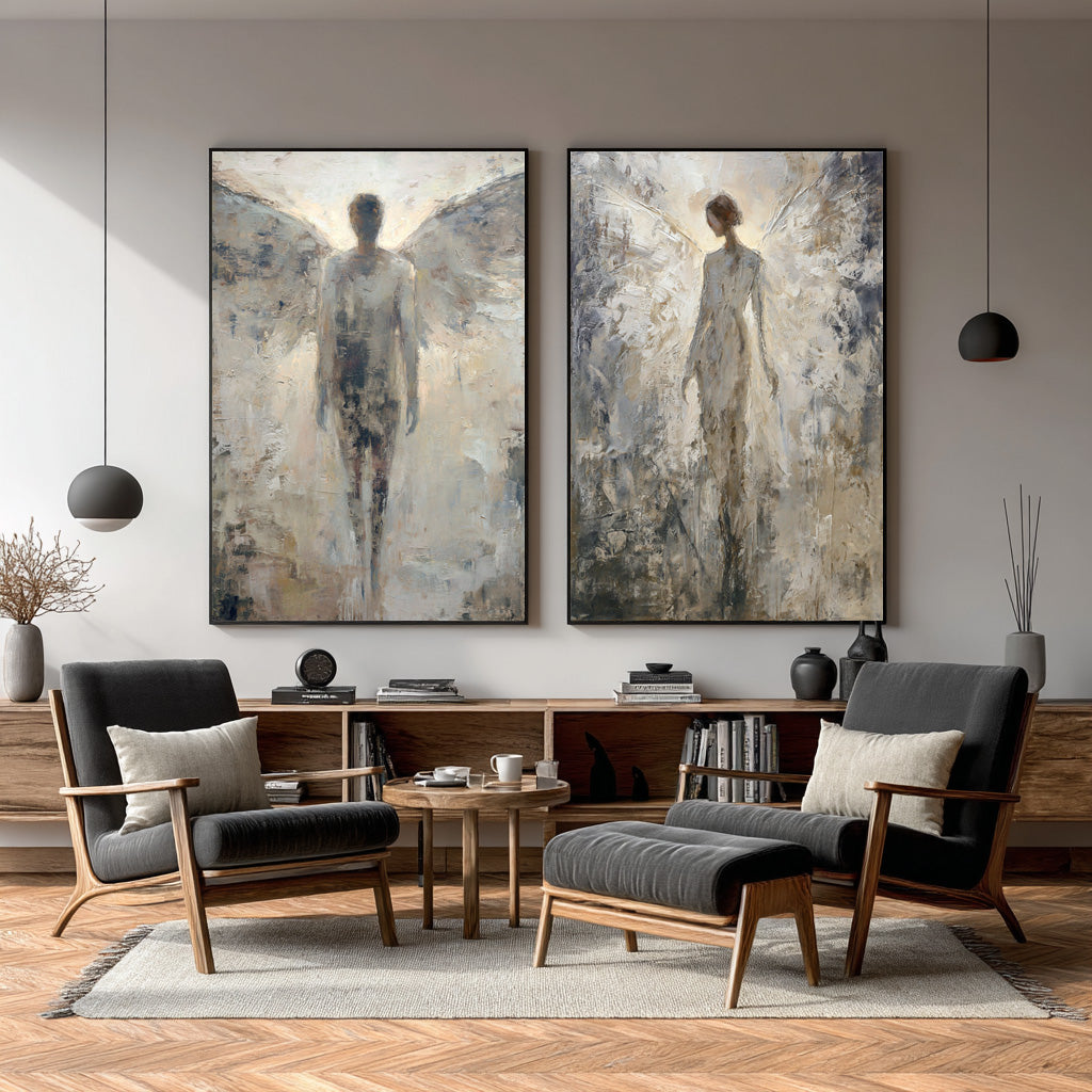 Large Angelic Abstract Art Pair Modern Home #WG 022