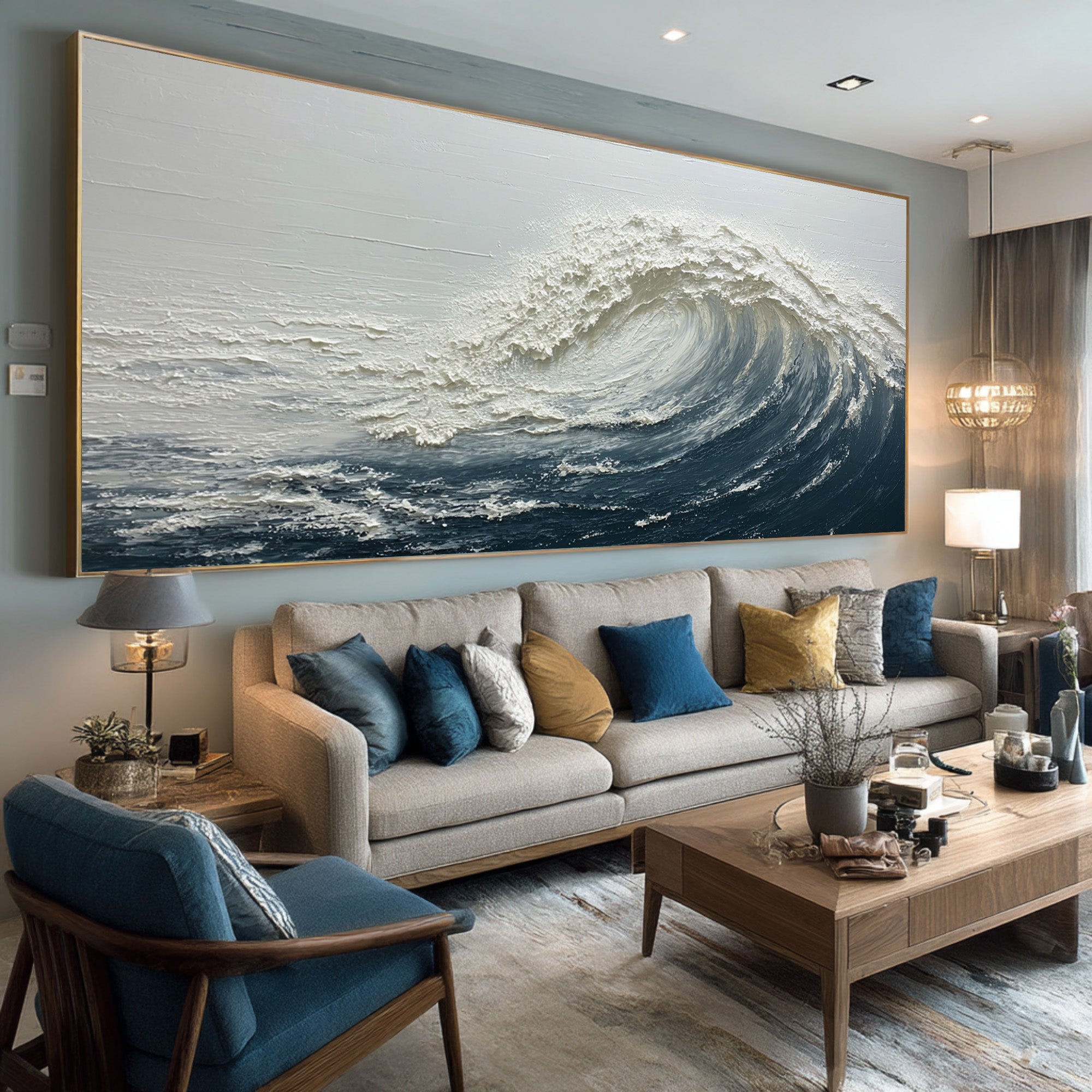 Textured Ocean Painting Large Living Room Decor #WG 059