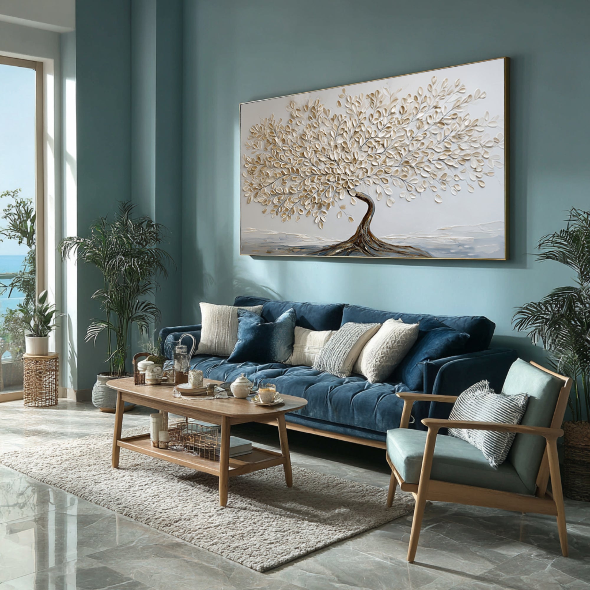 Gold & White Textured Tree Art on Canvas #WG 063
