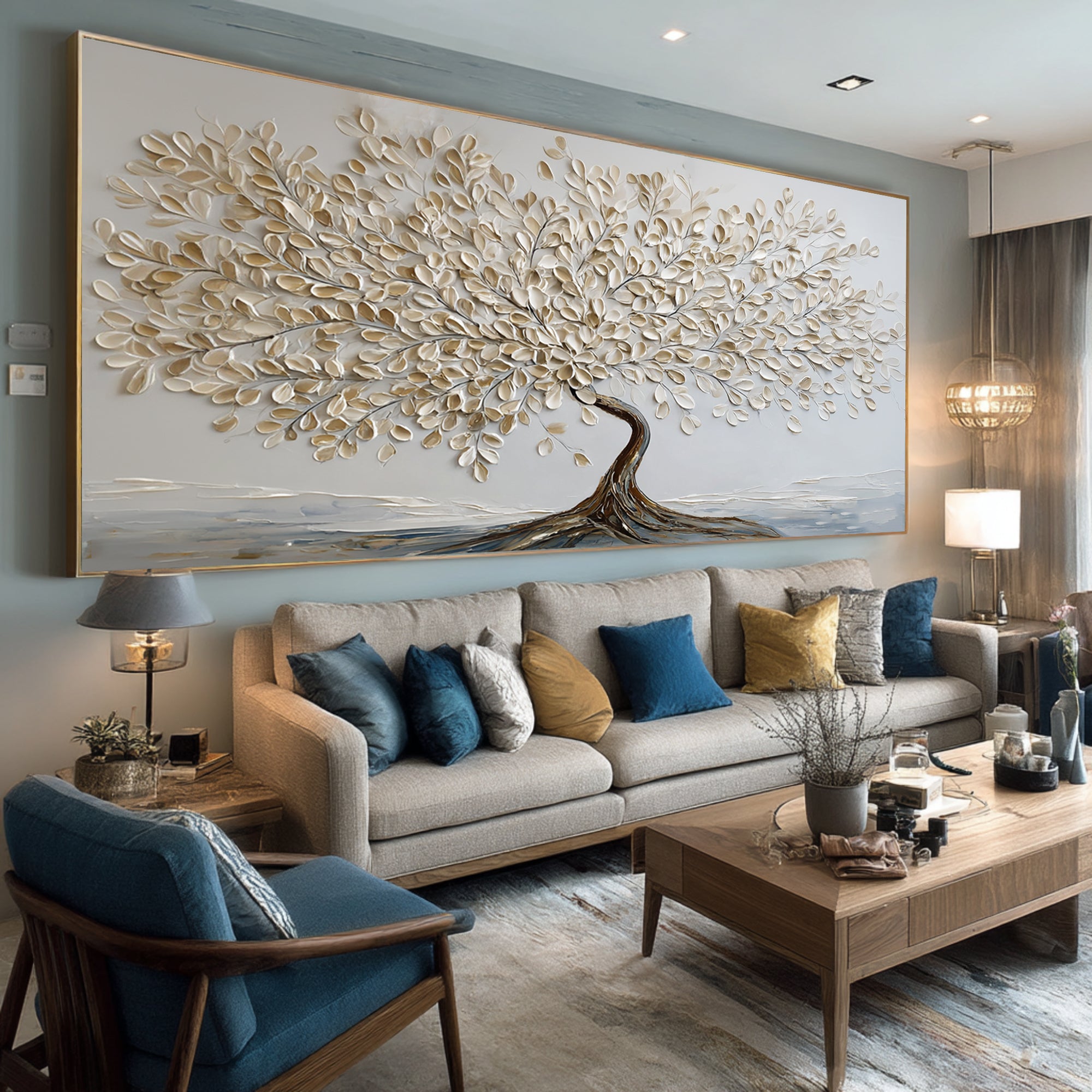 Gold & White Textured Tree Art on Canvas #WG 063