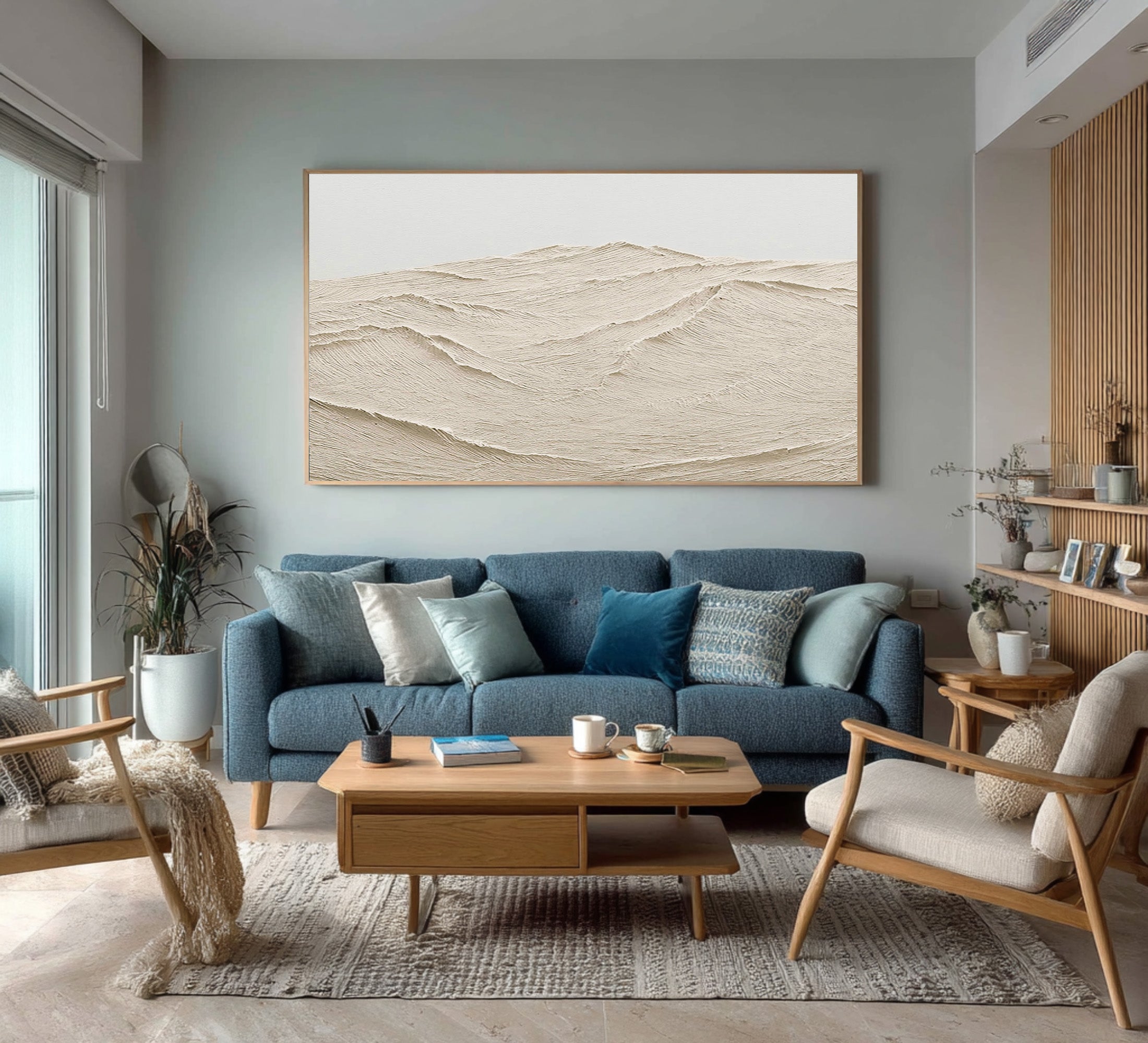 Textured Mountain Landscape Art Minimalist Beige #WG 075