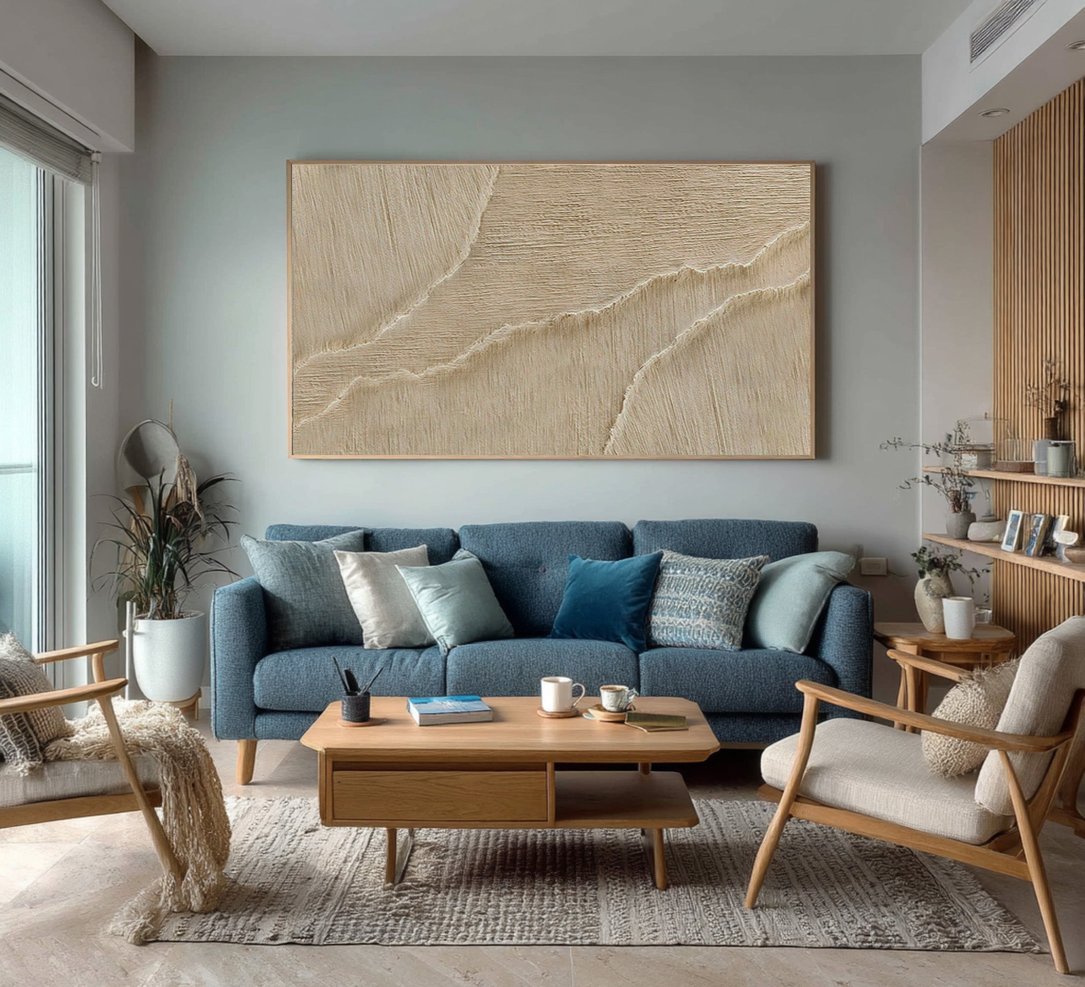 Textured Abstract Wave Art | Beige Canvas Painting #WG 066