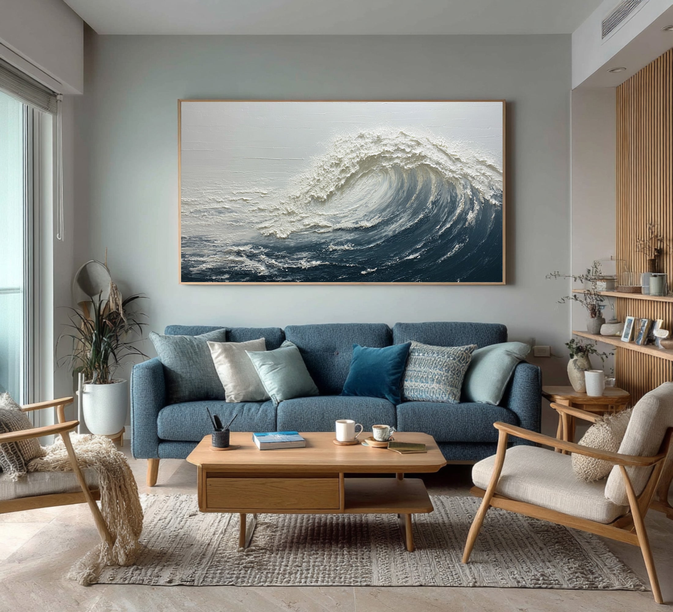 Textured Ocean Painting Large Living Room Decor #WG 059