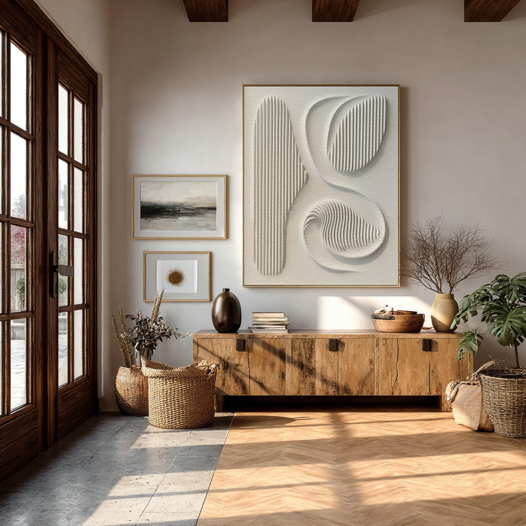 Contemporary White 3D Canvas Art - Textured Abstract Design #WG 083