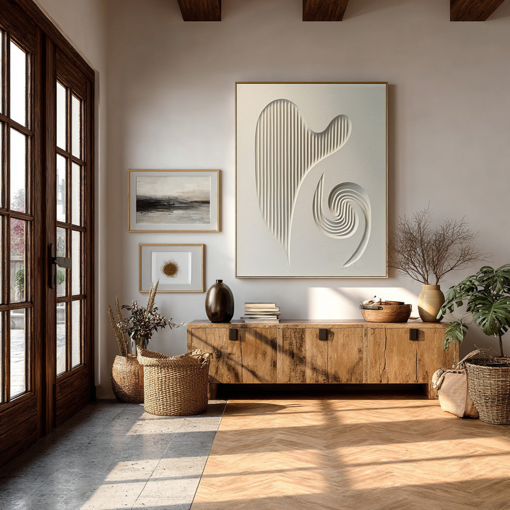 Elegant White Textured Abstract Art for Living Room #WG 080
