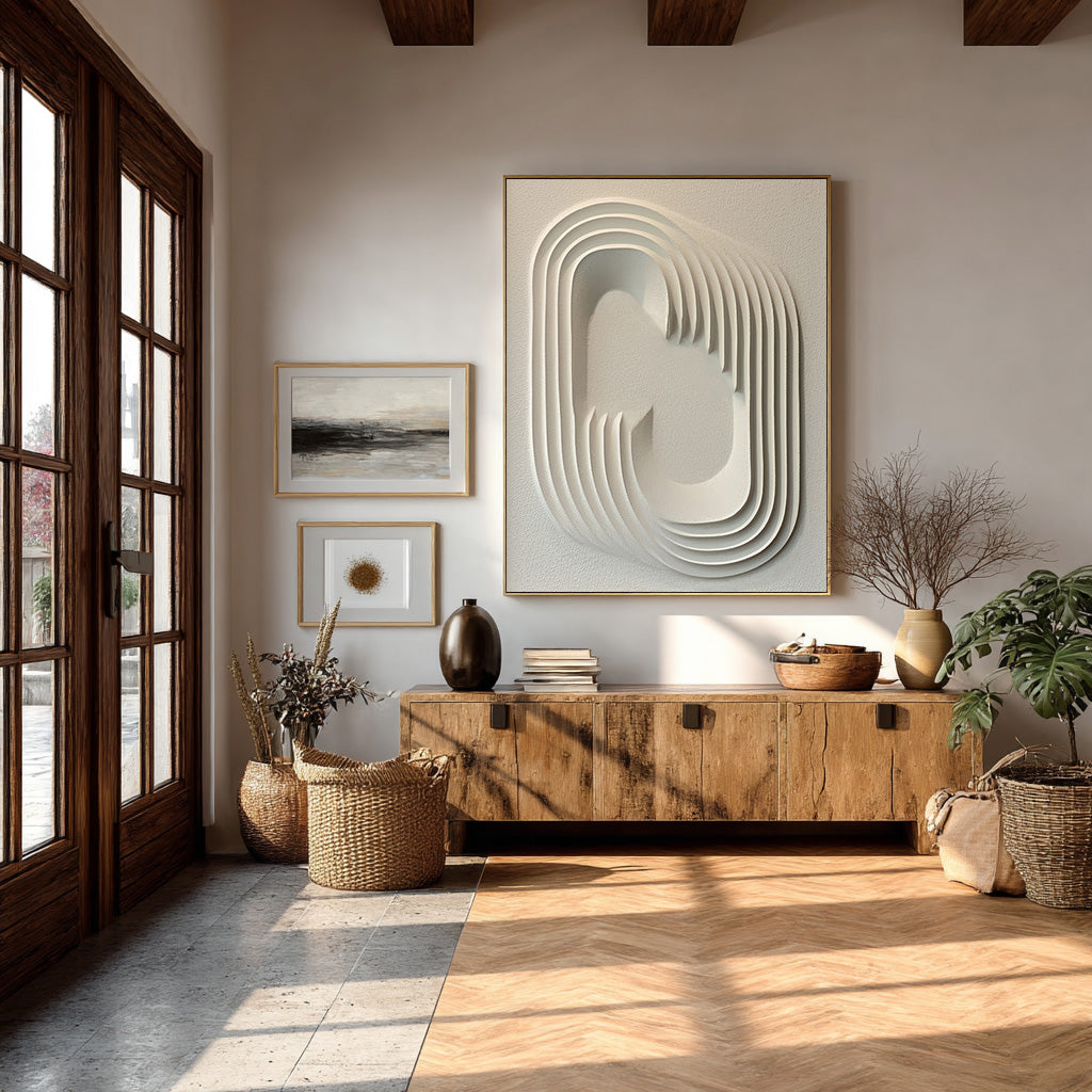 Minimalist White Abstract Painting with Dimensionality #WG 086