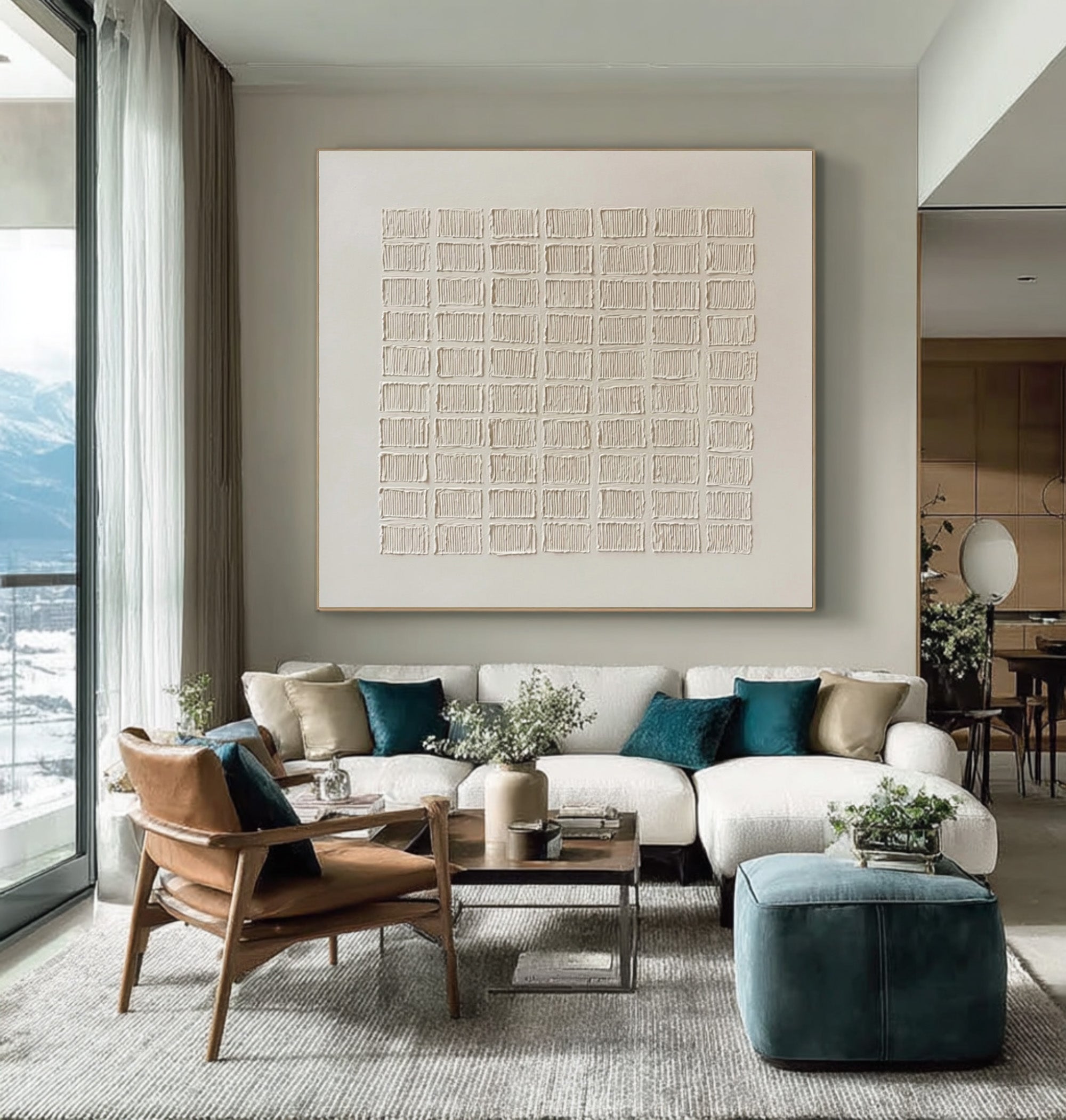 Textured Grid Abstract Art Square Neutral Decor #WG 057