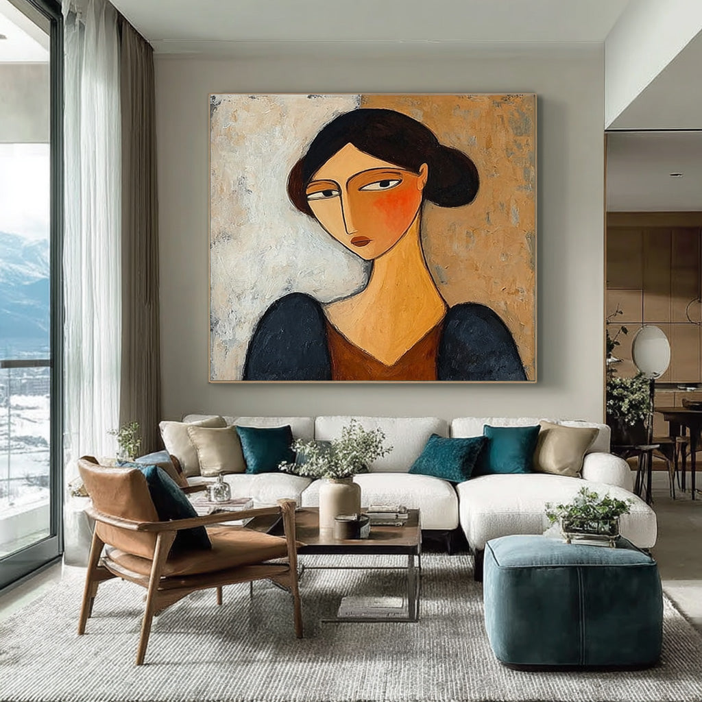 Muted Tones Painting Expressive Female Face Art #WG 088