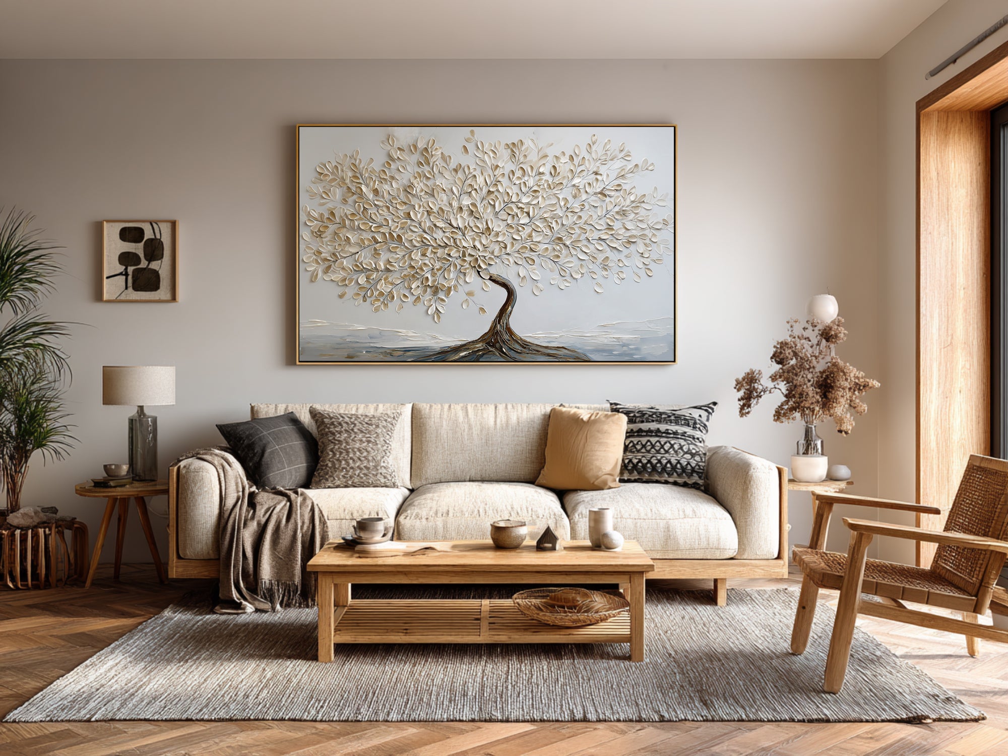 Gold & White Textured Tree Art on Canvas #WG 063