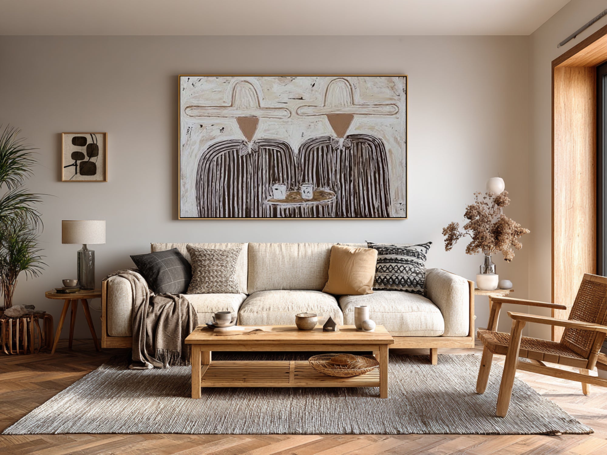 Scandinavian Neutral Couple Wall Art Contemporary Figurative Painting | ArtvistaGallery