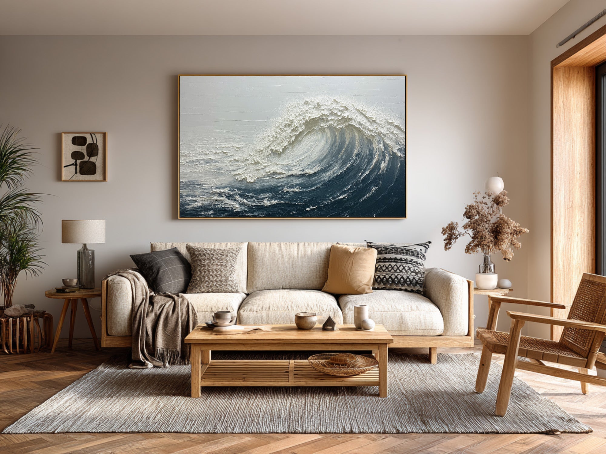 Textured Ocean Painting Large Living Room Decor #WG 059