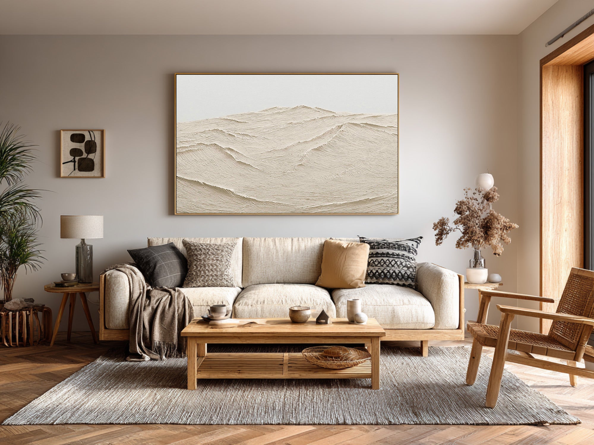 Textured Mountain Landscape Art Minimalist Beige #WG 075