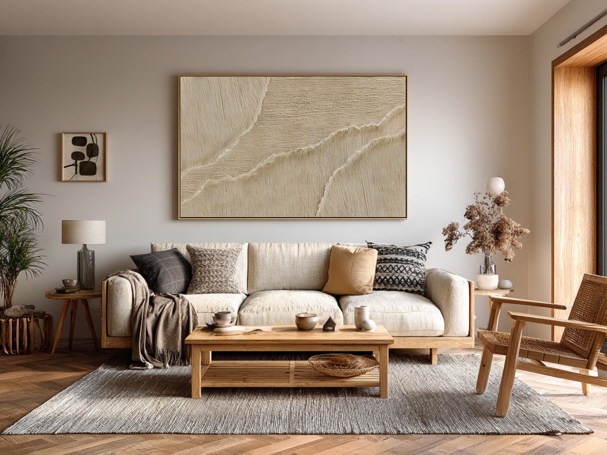 Textured Abstract Wave Art | Beige Canvas Painting #WG 066