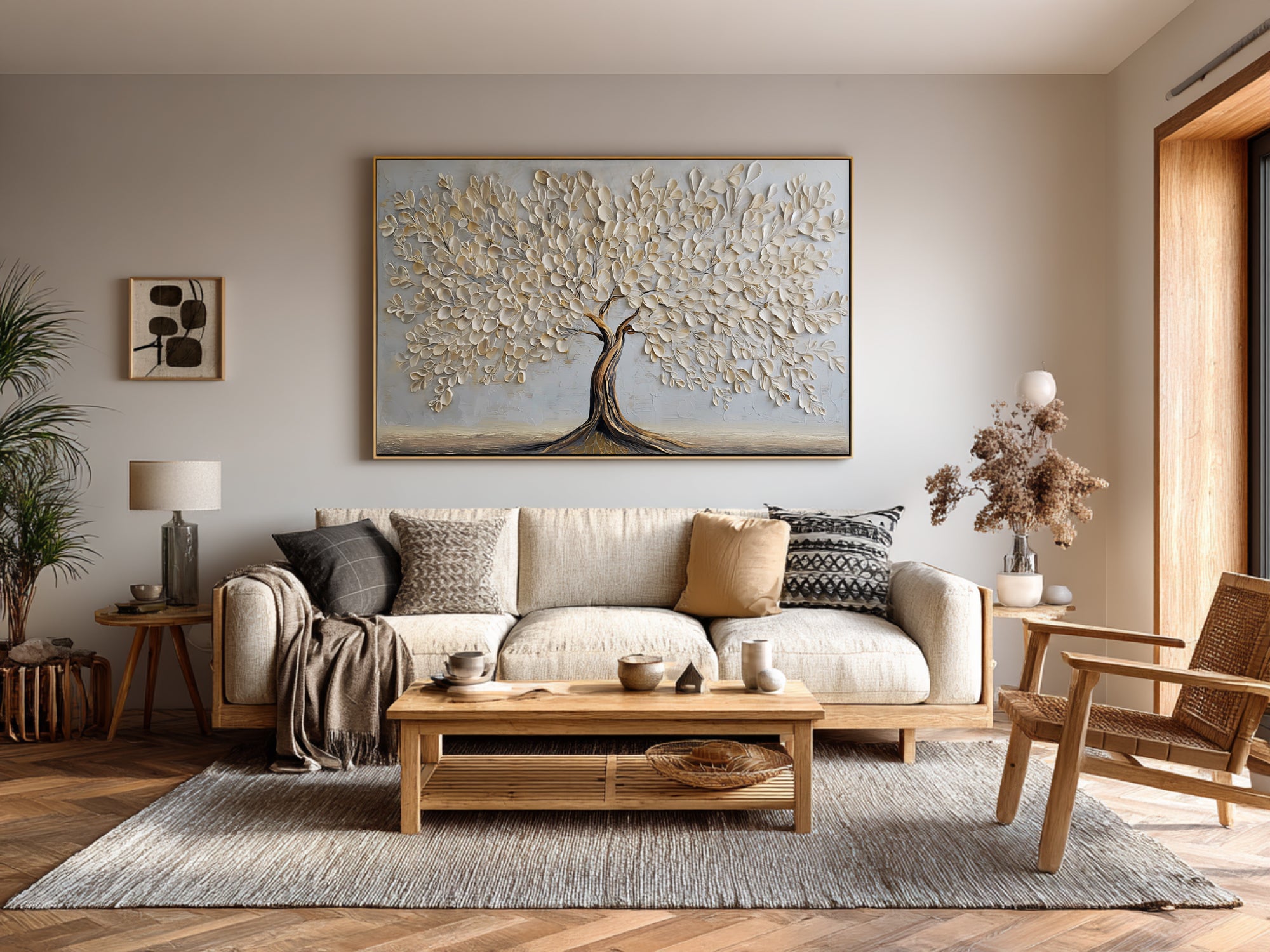 Luxurious Gold White Tree Painting: Textured Detail #WG 064